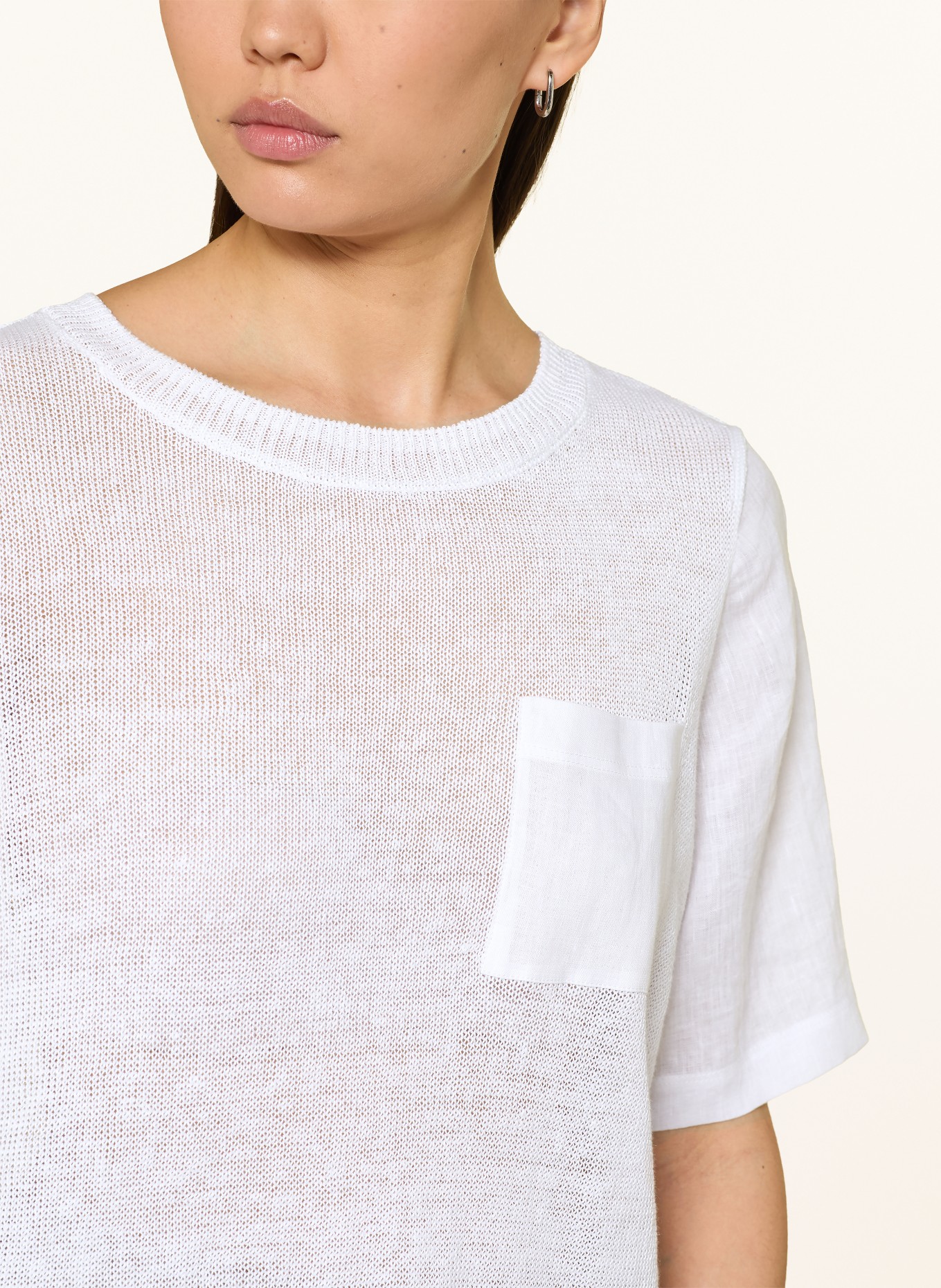 oui Strickshirt aus Leinen im Materialmix: WEISS