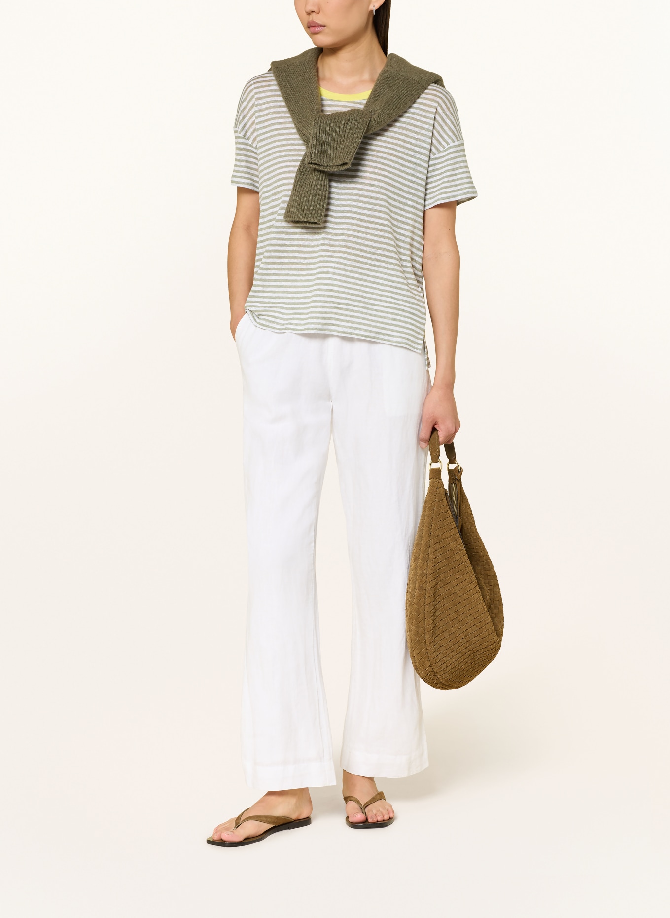 oui T-Shirt aus Leinen: CREME / OLIV