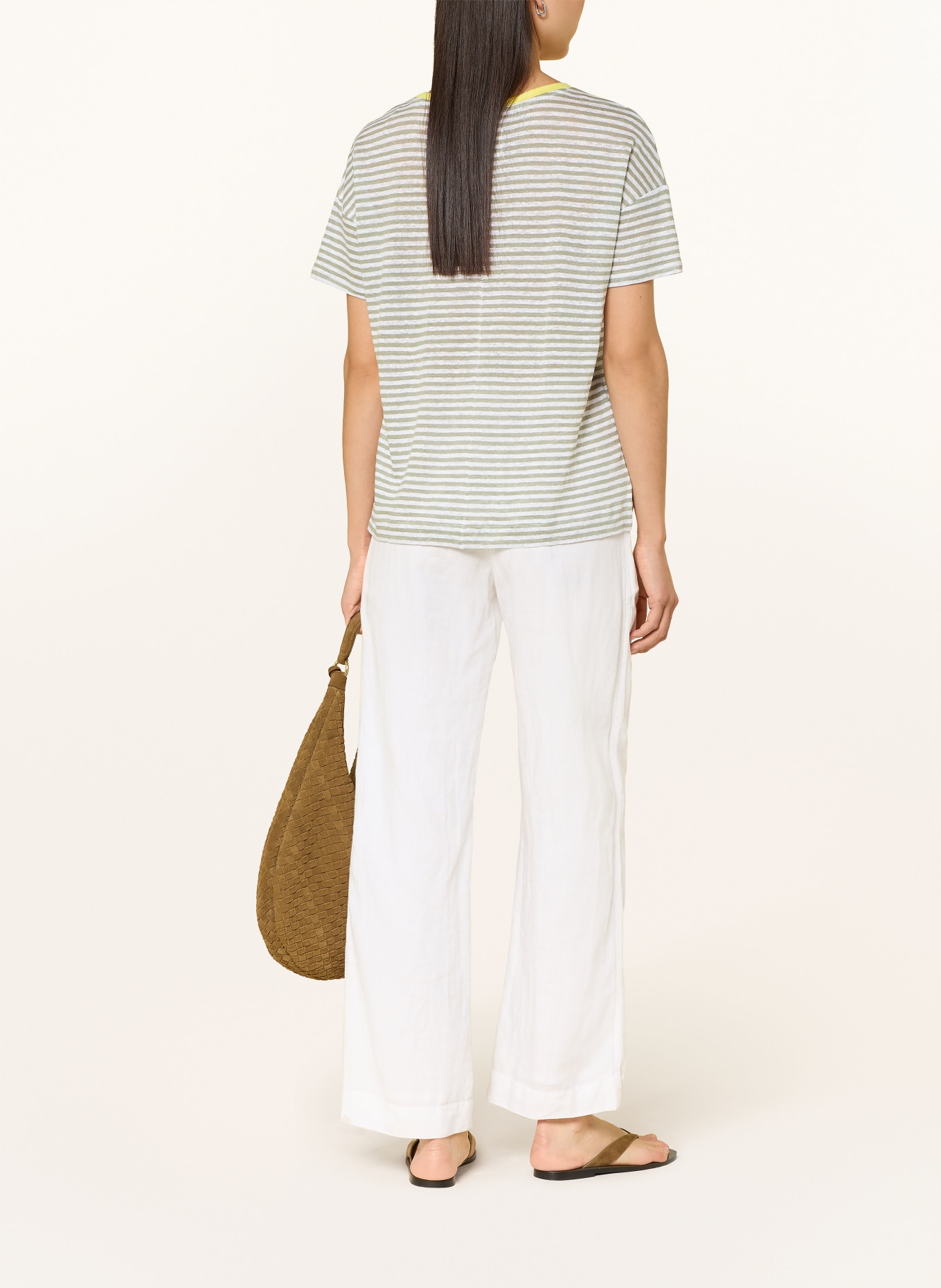 oui T-Shirt aus Leinen: CREME / OLIV