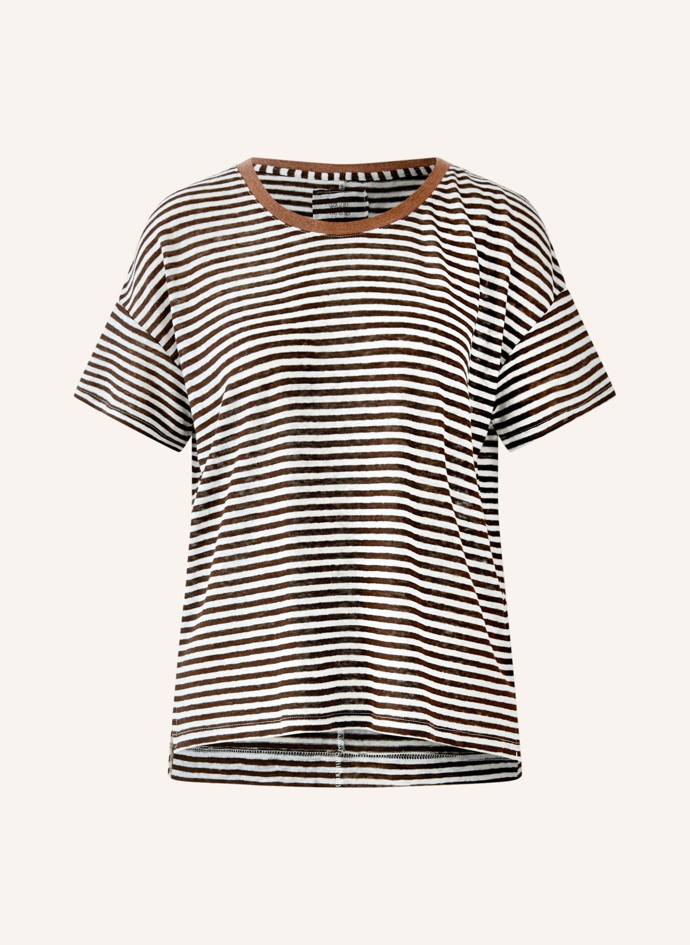 oui T-Shirt aus Leinen: CREME / DUNKELBRAUN