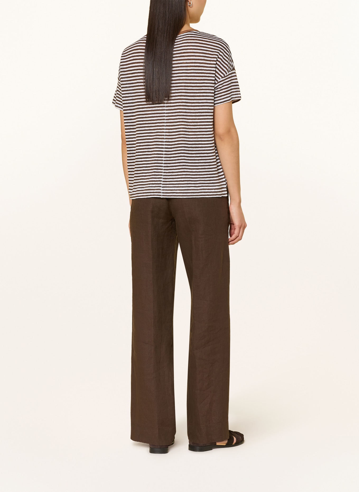 oui T-Shirt aus Leinen: CREME / DUNKELBRAUN