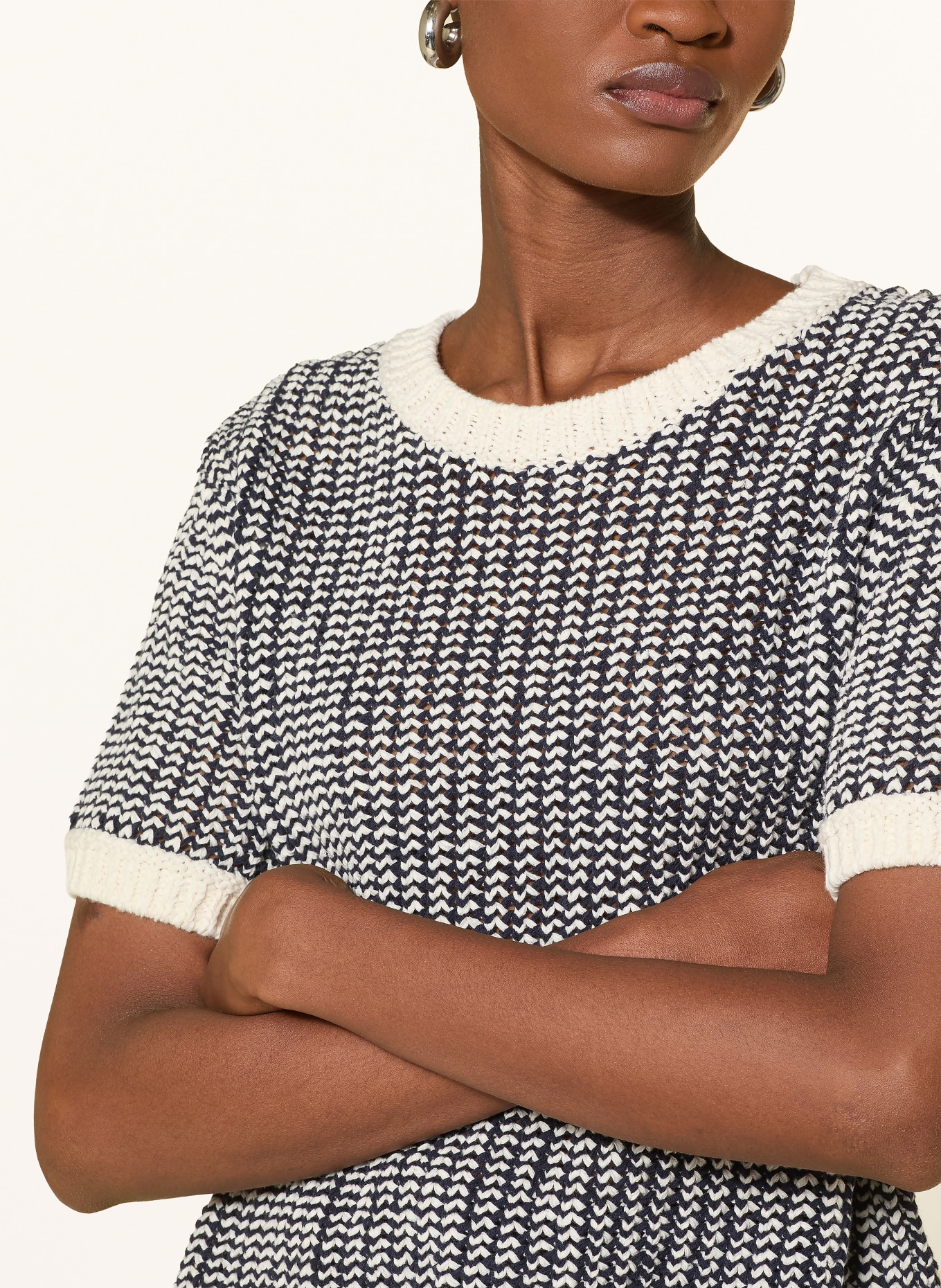 oui Strickshirt: DUNKELBLAU / ECRU