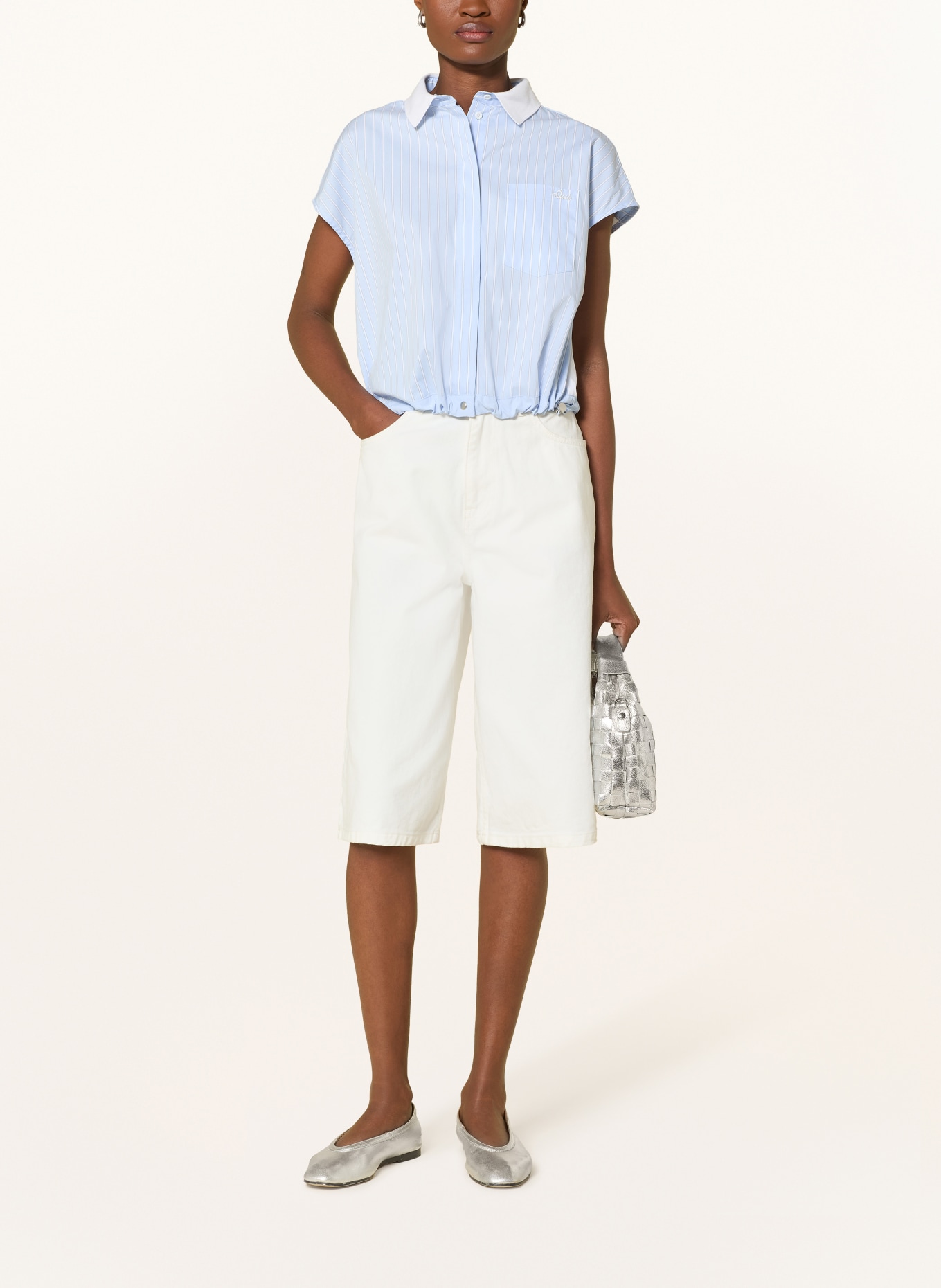 oui Hemdbluse im Materialmix: HELLBLAU / WEISS