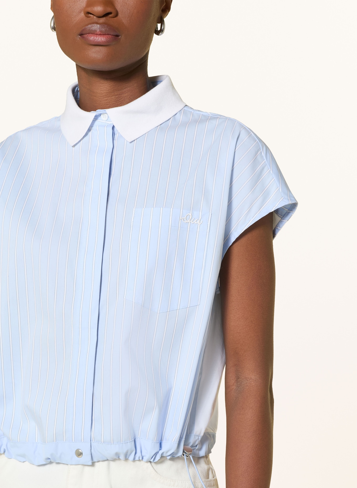 oui Hemdbluse im Materialmix: HELLBLAU / WEISS