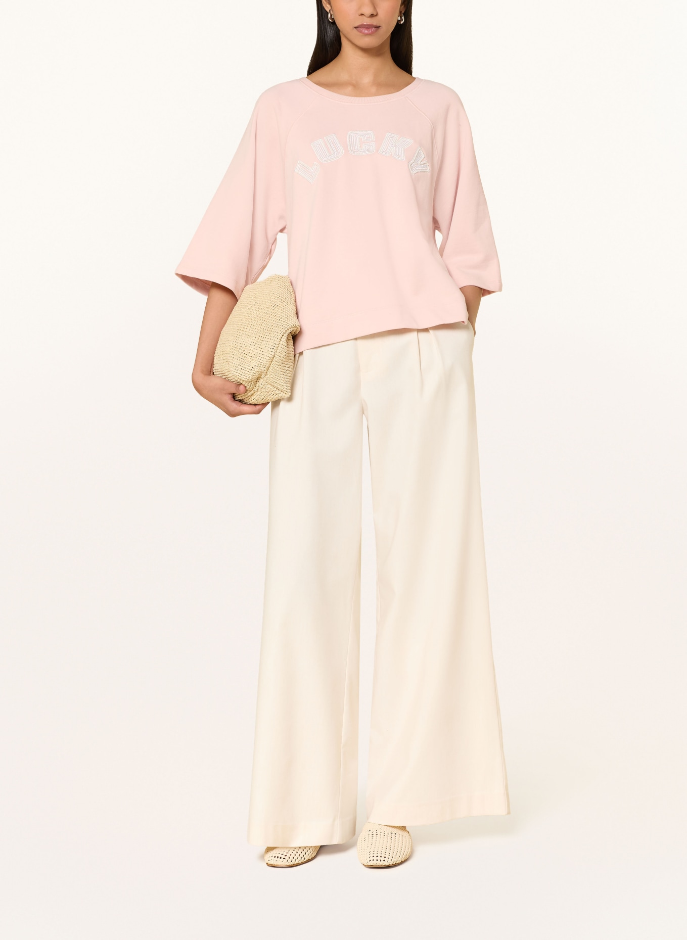 oui Mikina s 3/4 rukávy a ozdobnými korálky: SVĚTLE RŮŽOVÁ / BÍLÁ