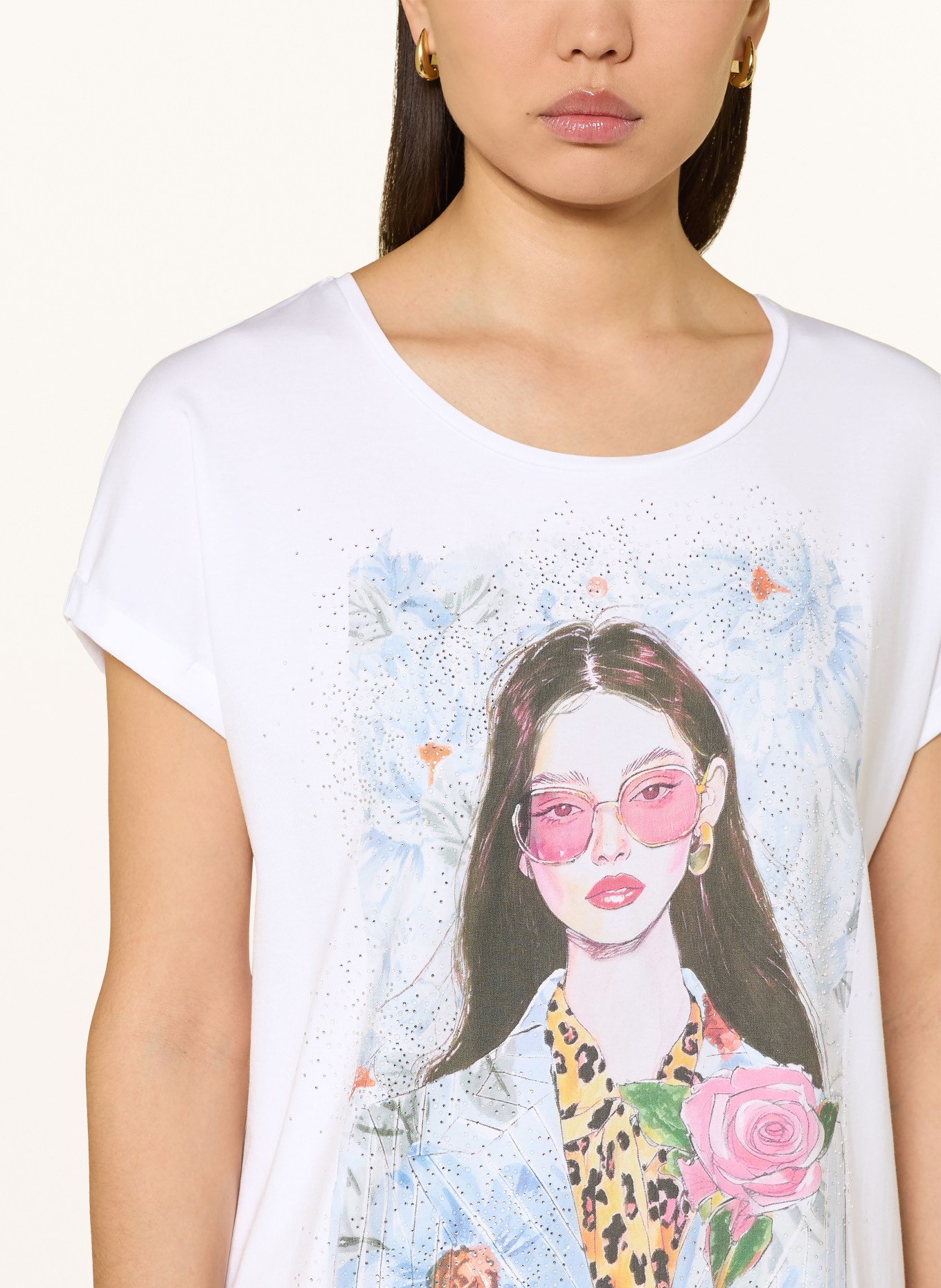 oui Tričko s ozdobnými kamínky: BÍLÁ / SVĚTLE ČERVENÁ / TMAVĚ MODRÁ