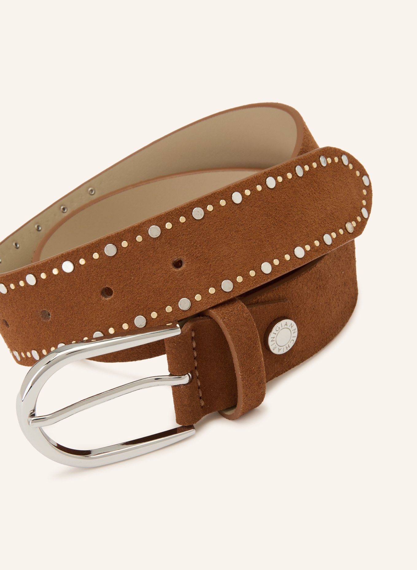 GIANNI CHIARINI Ceinture en cuir cloutée: MARRON / ARGENT