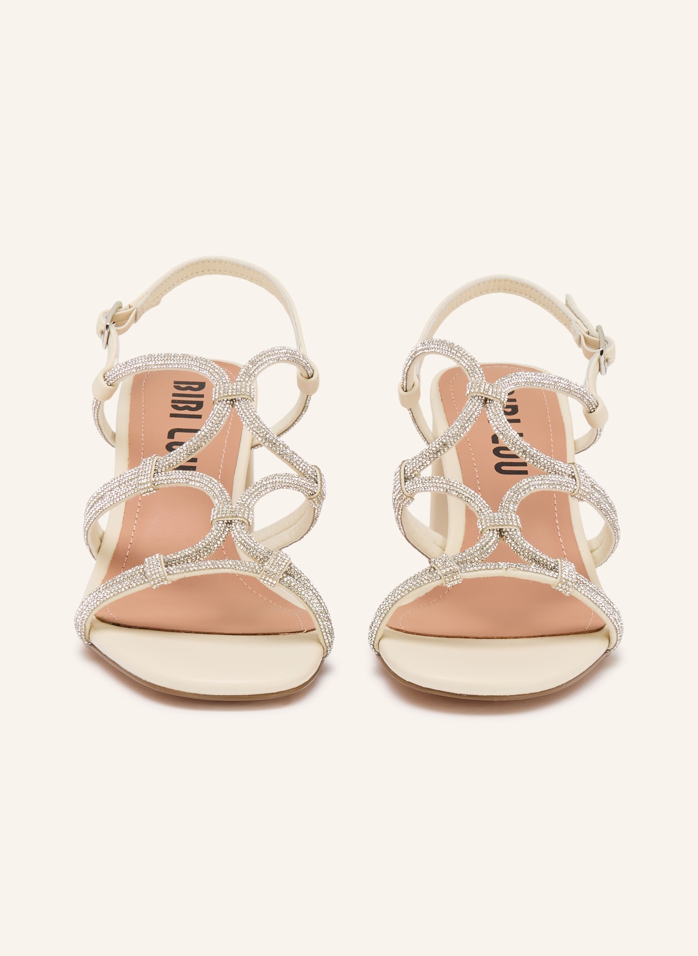 BIBI LOU Sandales QUAIL ornées de pierres décoratives: ÉCRU / ARGENT