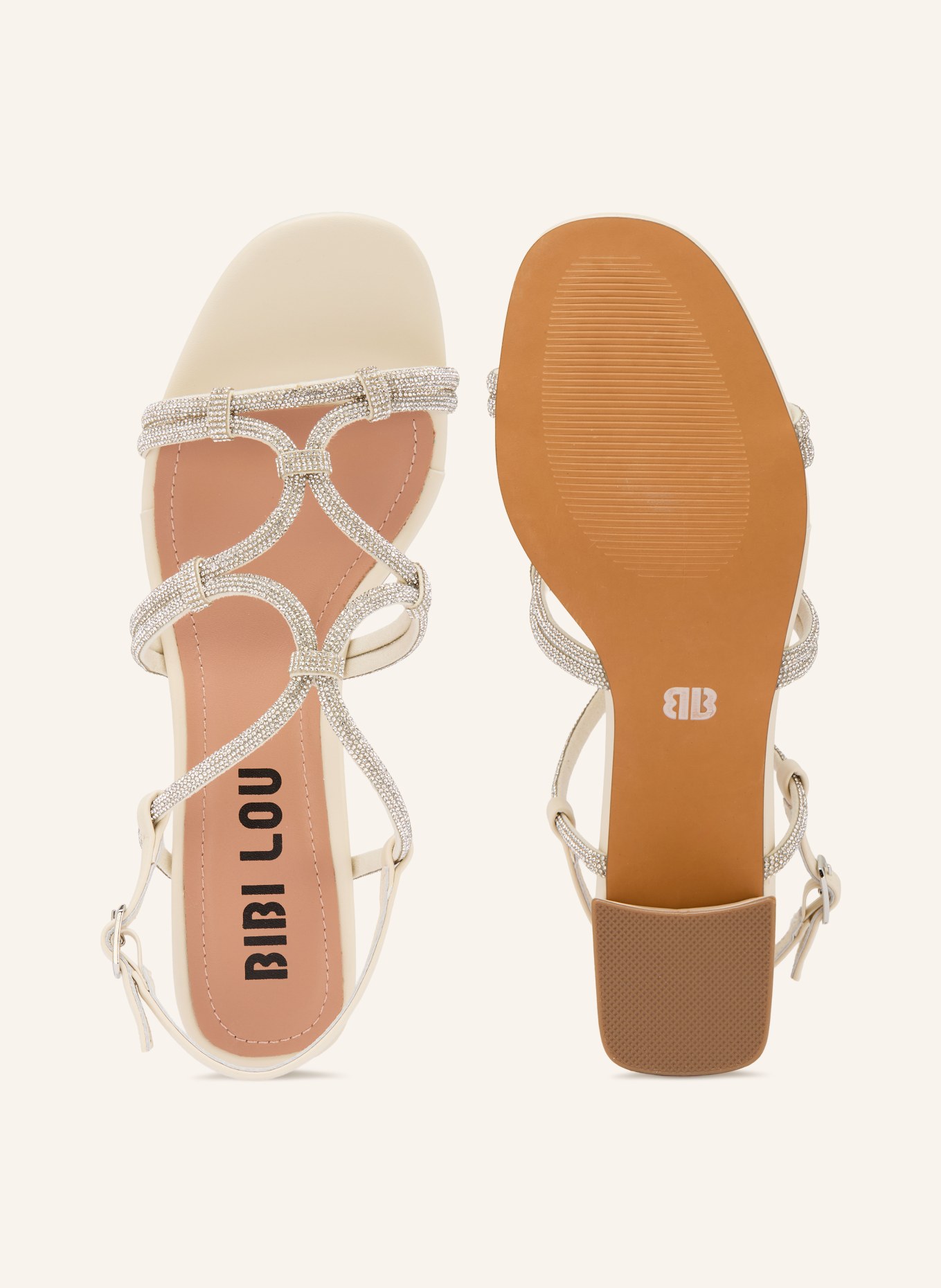BIBI LOU Sandales QUAIL ornées de pierres décoratives: ÉCRU / ARGENT
