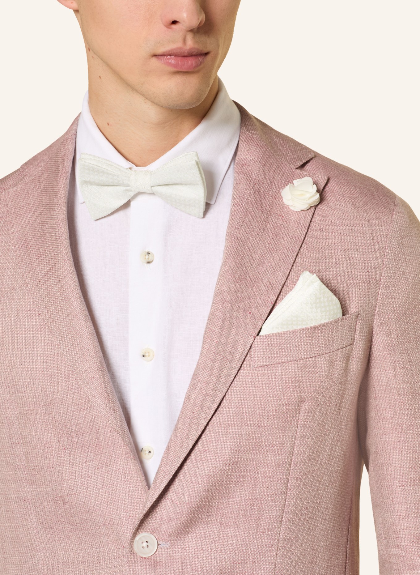 JOOP! Set: vlinderdas en pochet: CRÈME