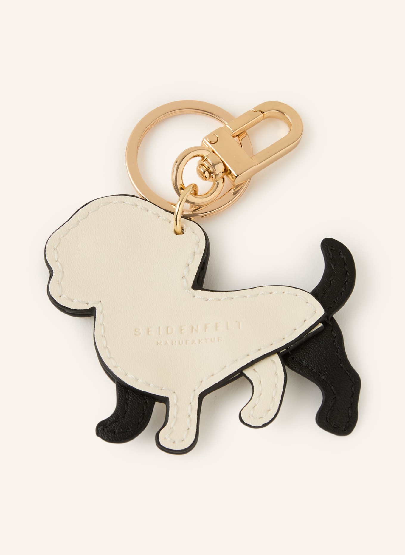 SEIDENFELT Taschenanhänger MY DACHSHUND: SCHWARZ / GOLD / WEISS