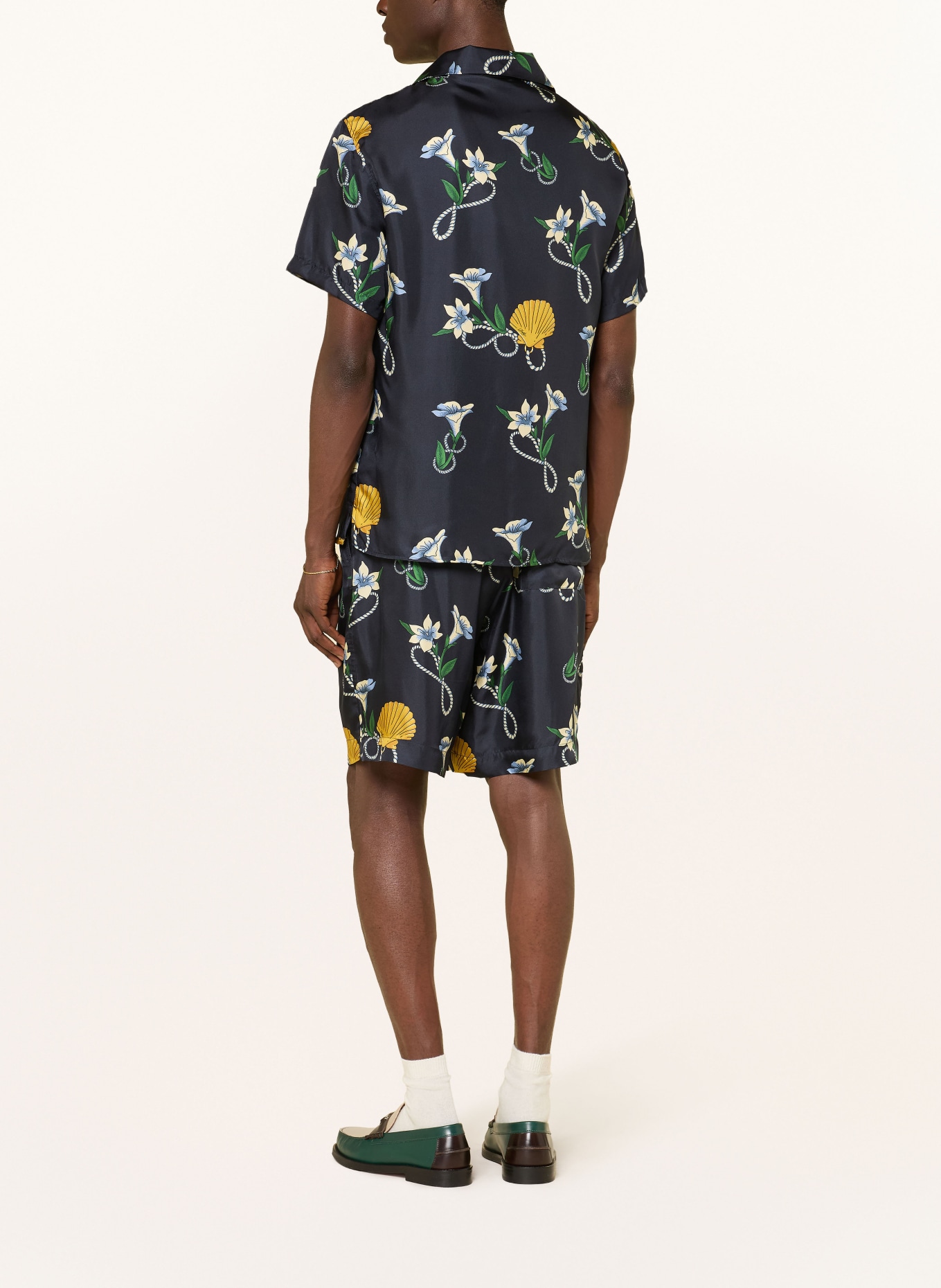 DRÔLE DE MONSIEUR Silk resort shirt: DARK BLUE / YELLOW / GREEN