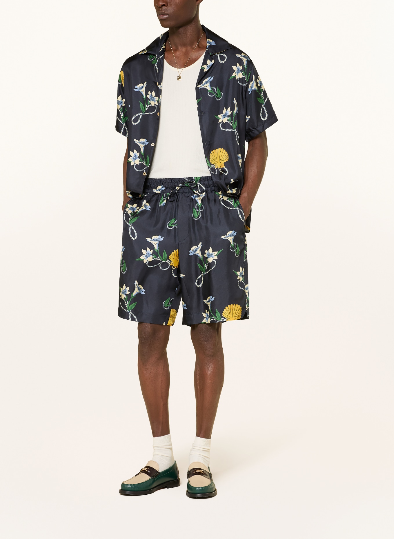 DRÔLE DE MONSIEUR Silk shorts: DARK BLUE / YELLOW / GREEN