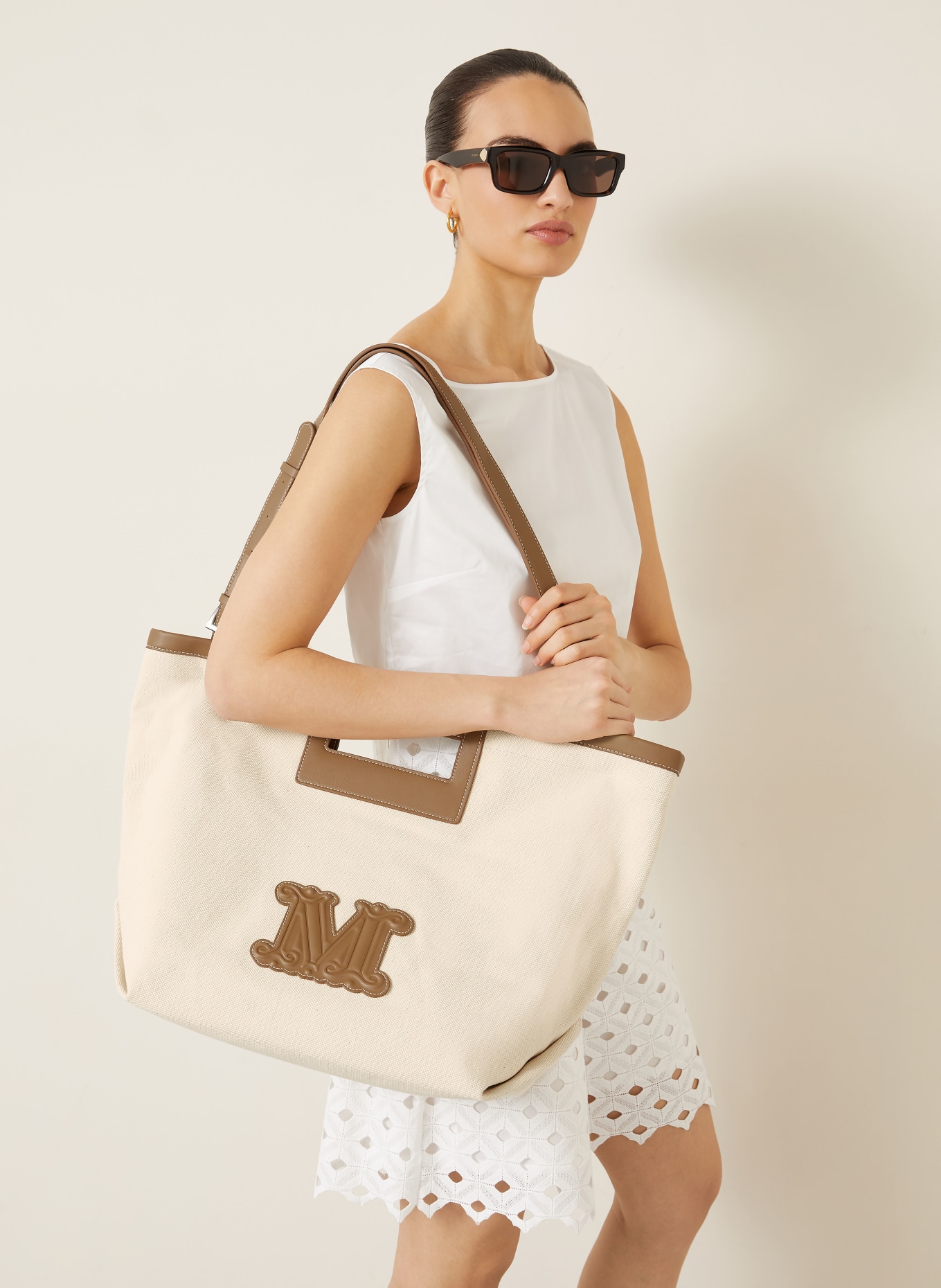 Max Mara BEACHWEAR Sac de plage ECRU: ÉCRU / CHAMEAU