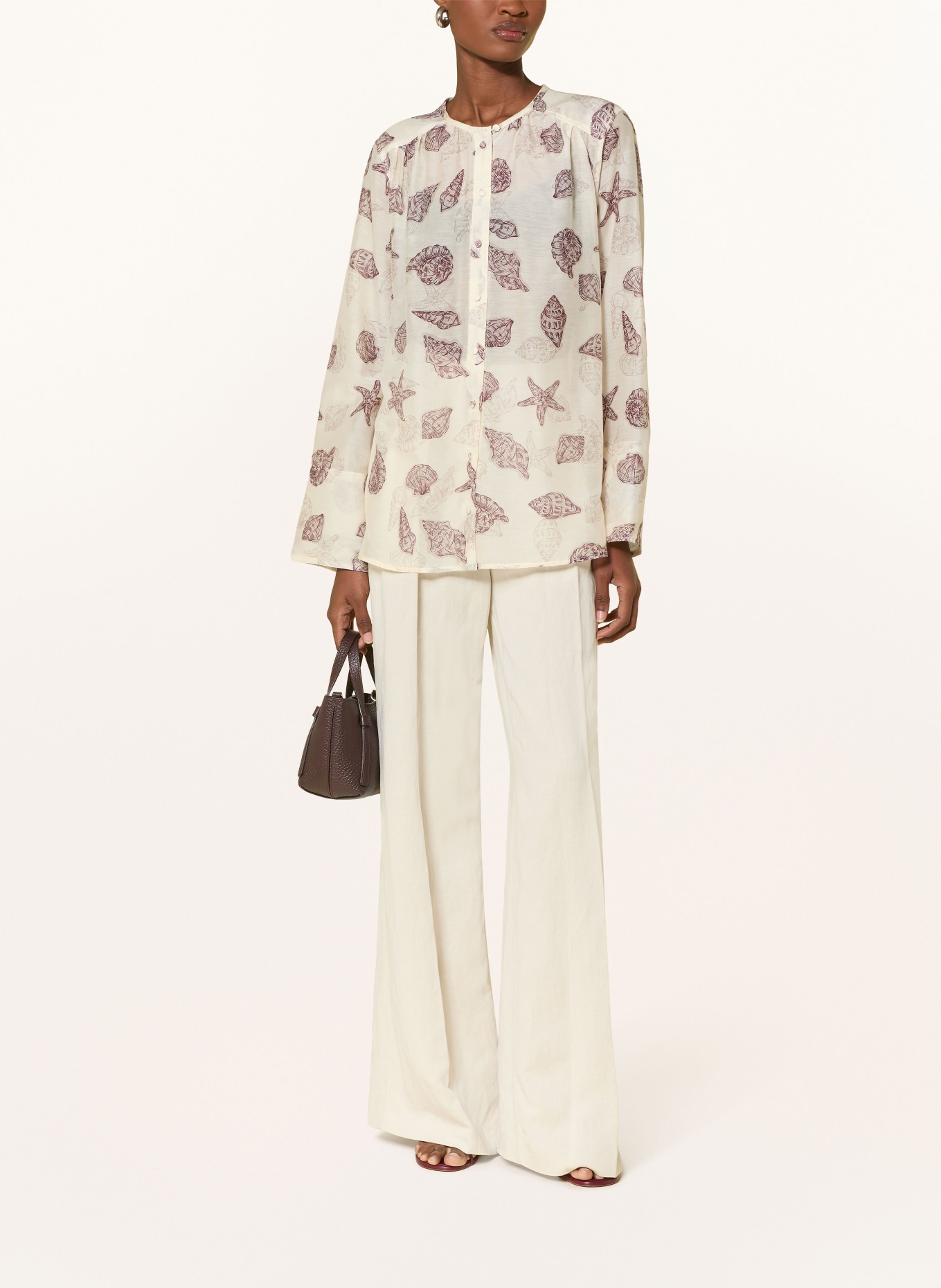 MARELLA Blouse shirt with silk: ECRU / GRAY / DARK RED