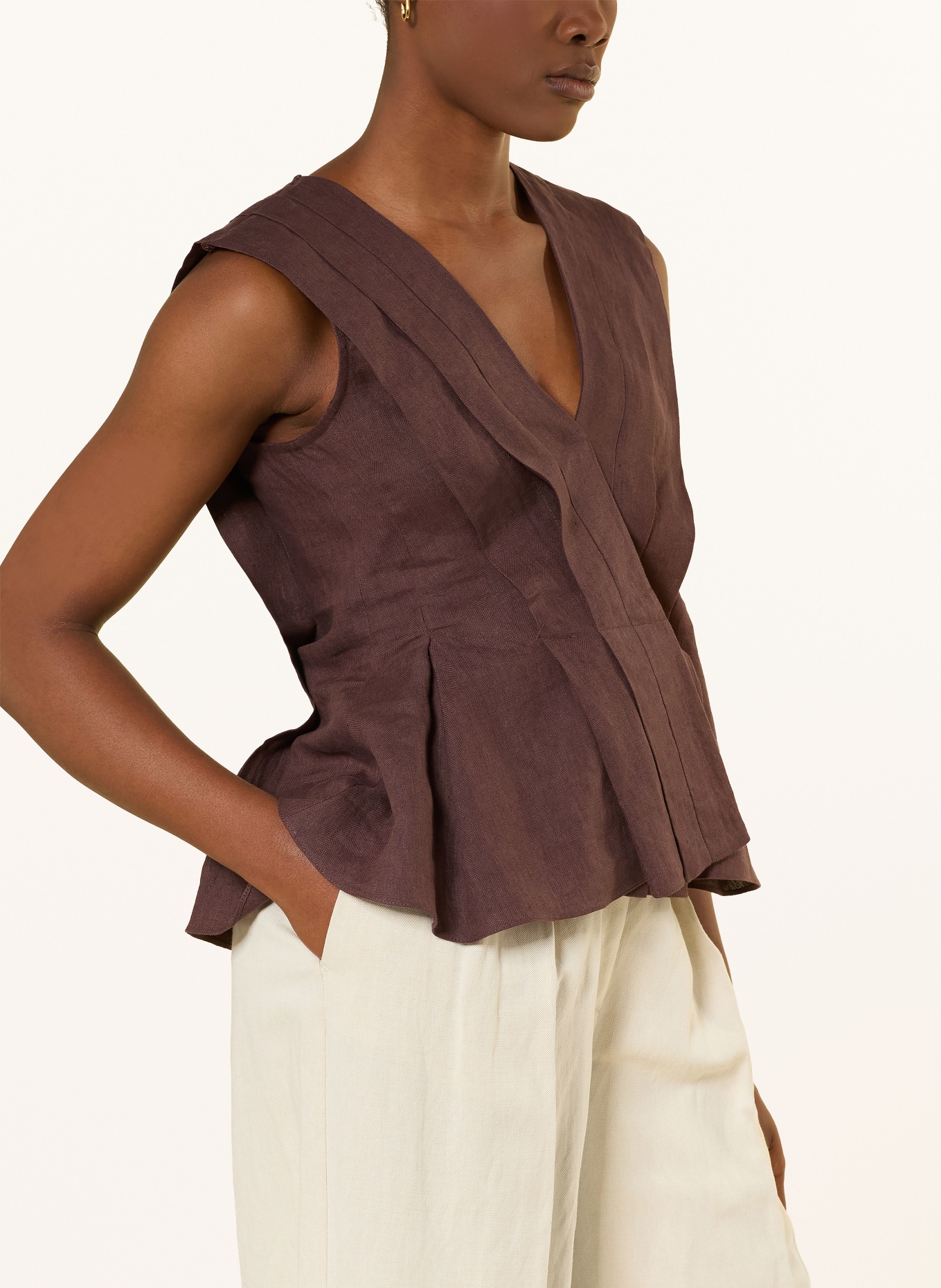 MARELLA Lněná vesta: TMAVĚ HNĚDÁ