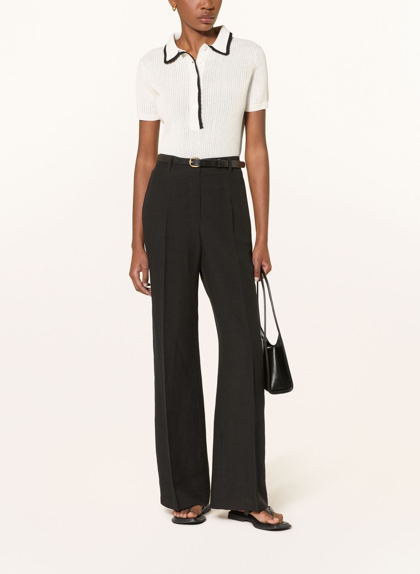 RAFFAELLO ROSSI Spodnie Marlene MILARA z lnem: CZARNY