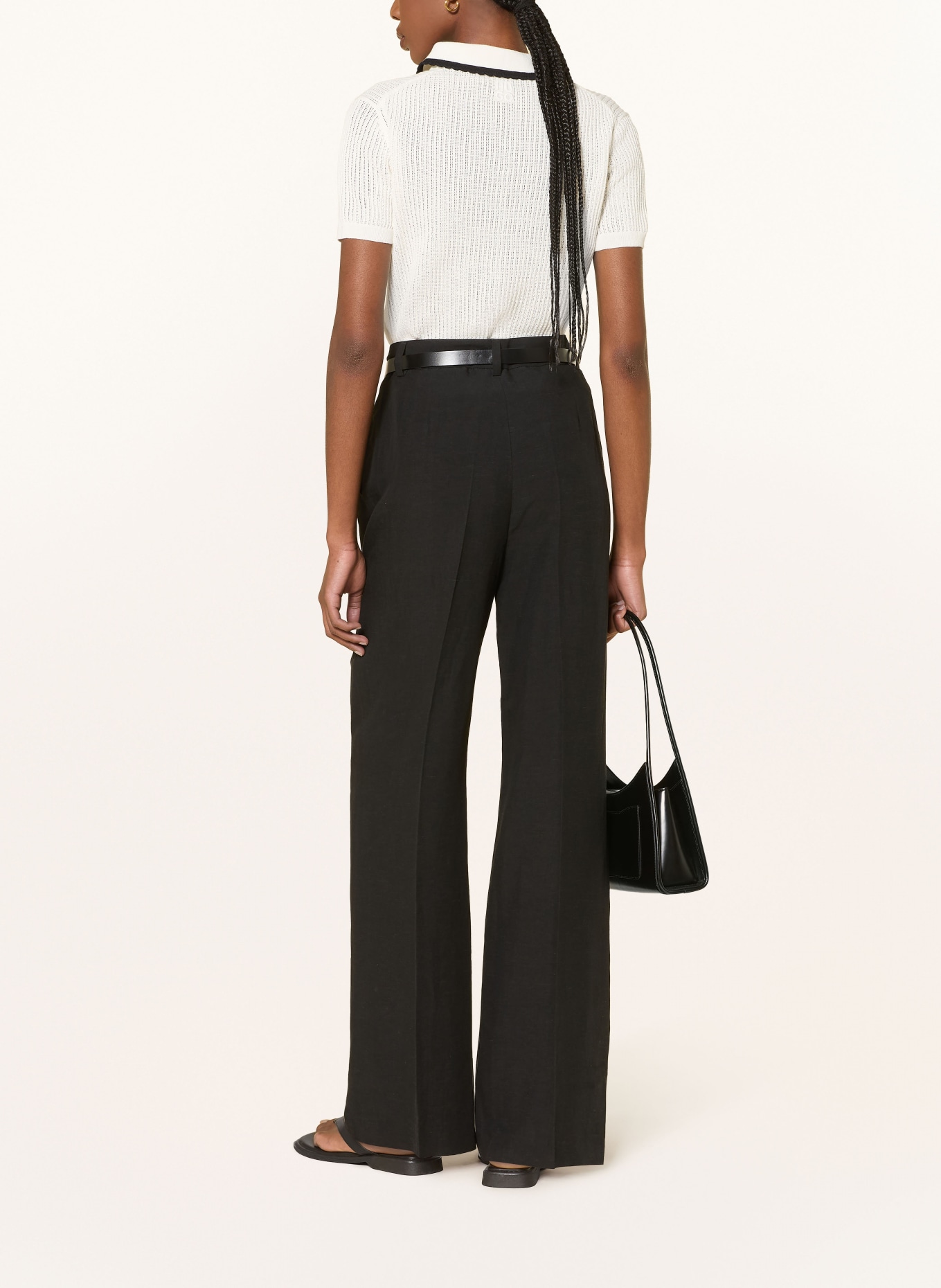 RAFFAELLO ROSSI Spodnie Marlene MILARA z lnem: CZARNY