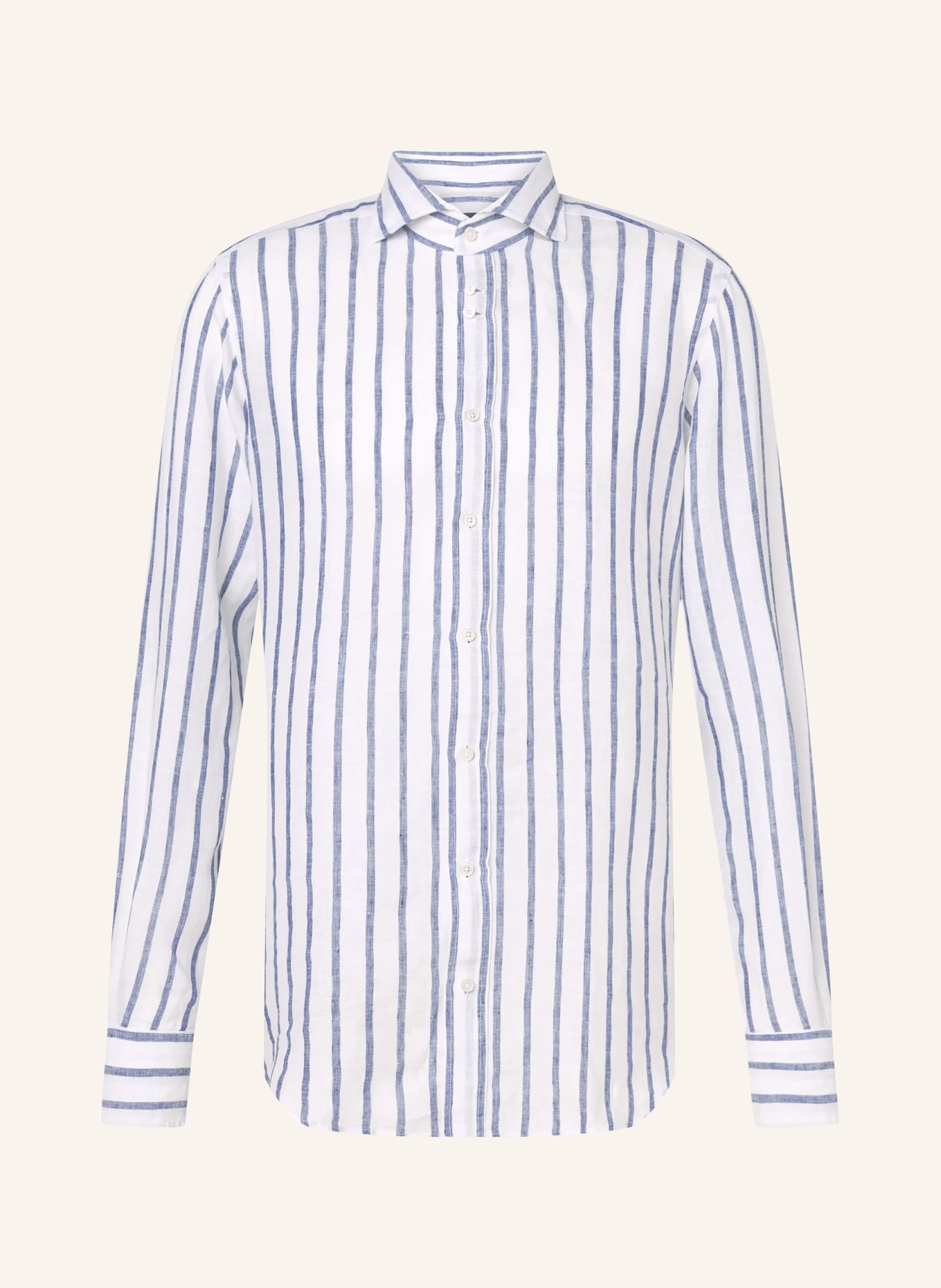 windsor. Lněná košile LANO Slim Fit: BÍLÁ / TMAVĚ MODRÁ