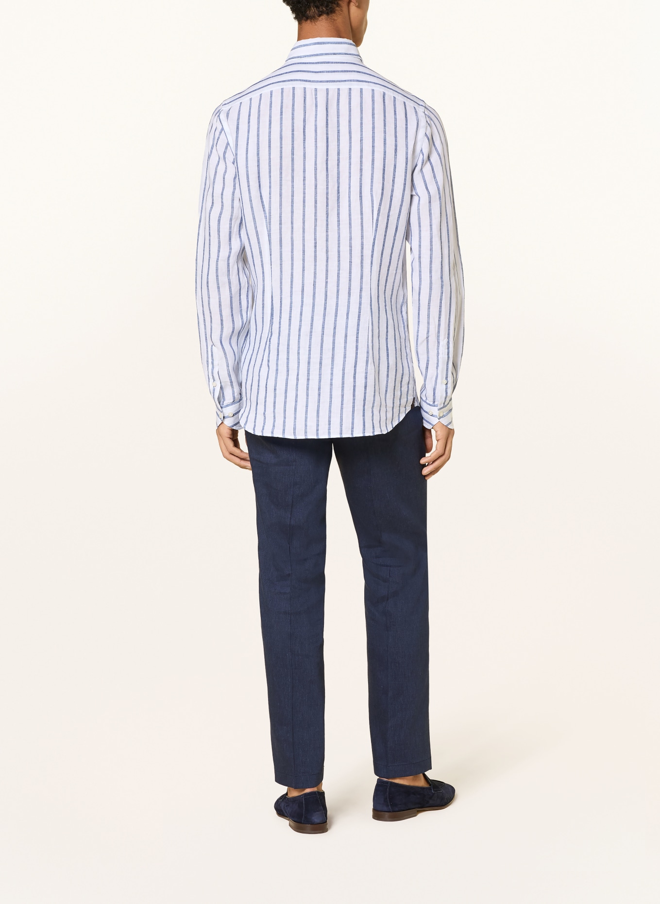 windsor. Lněná košile LANO Slim Fit: BÍLÁ / TMAVĚ MODRÁ