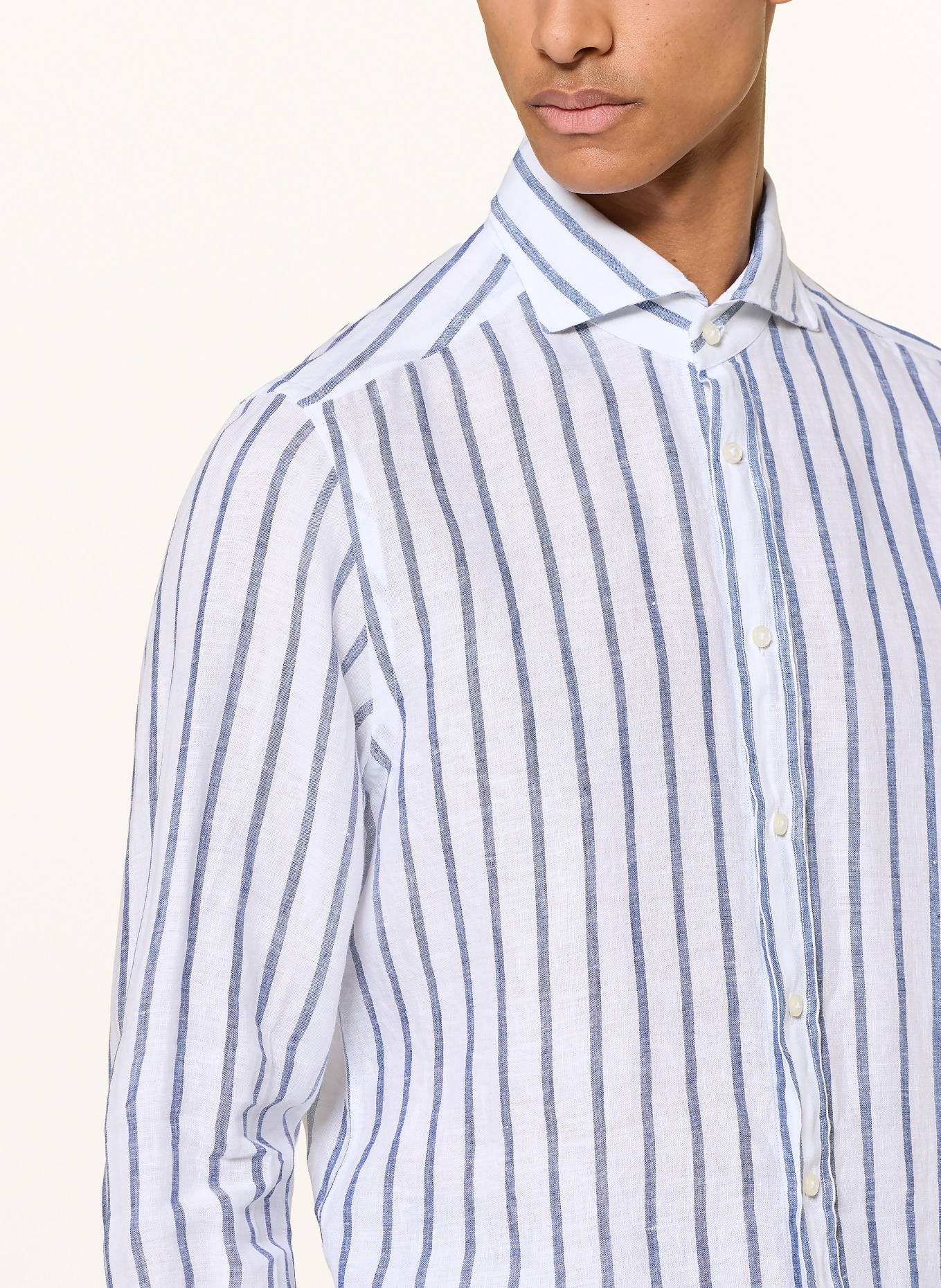 windsor. Lněná košile LANO Slim Fit: BÍLÁ / TMAVĚ MODRÁ