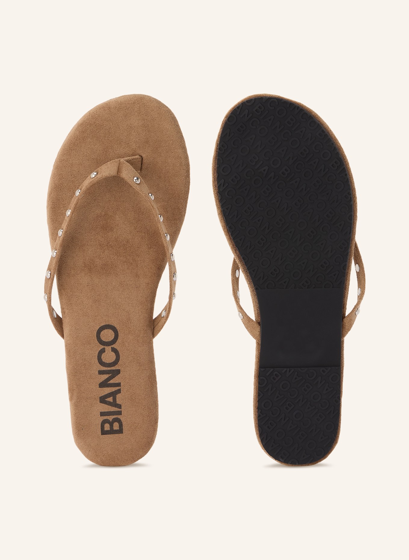 BIANCO BIAMEXICO toe-separator sandals with stud detailing: BROWN