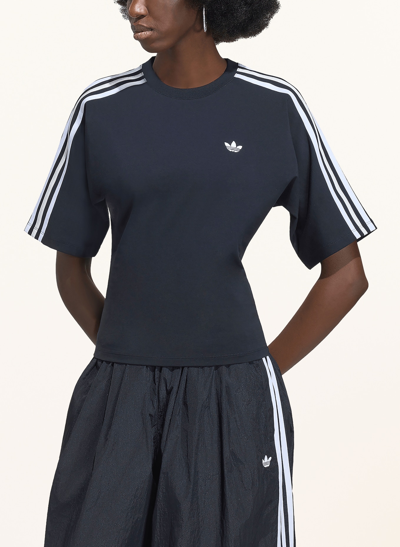 adidas Originals Tričko s pruhy: ČERNÁ / BÍLÁ