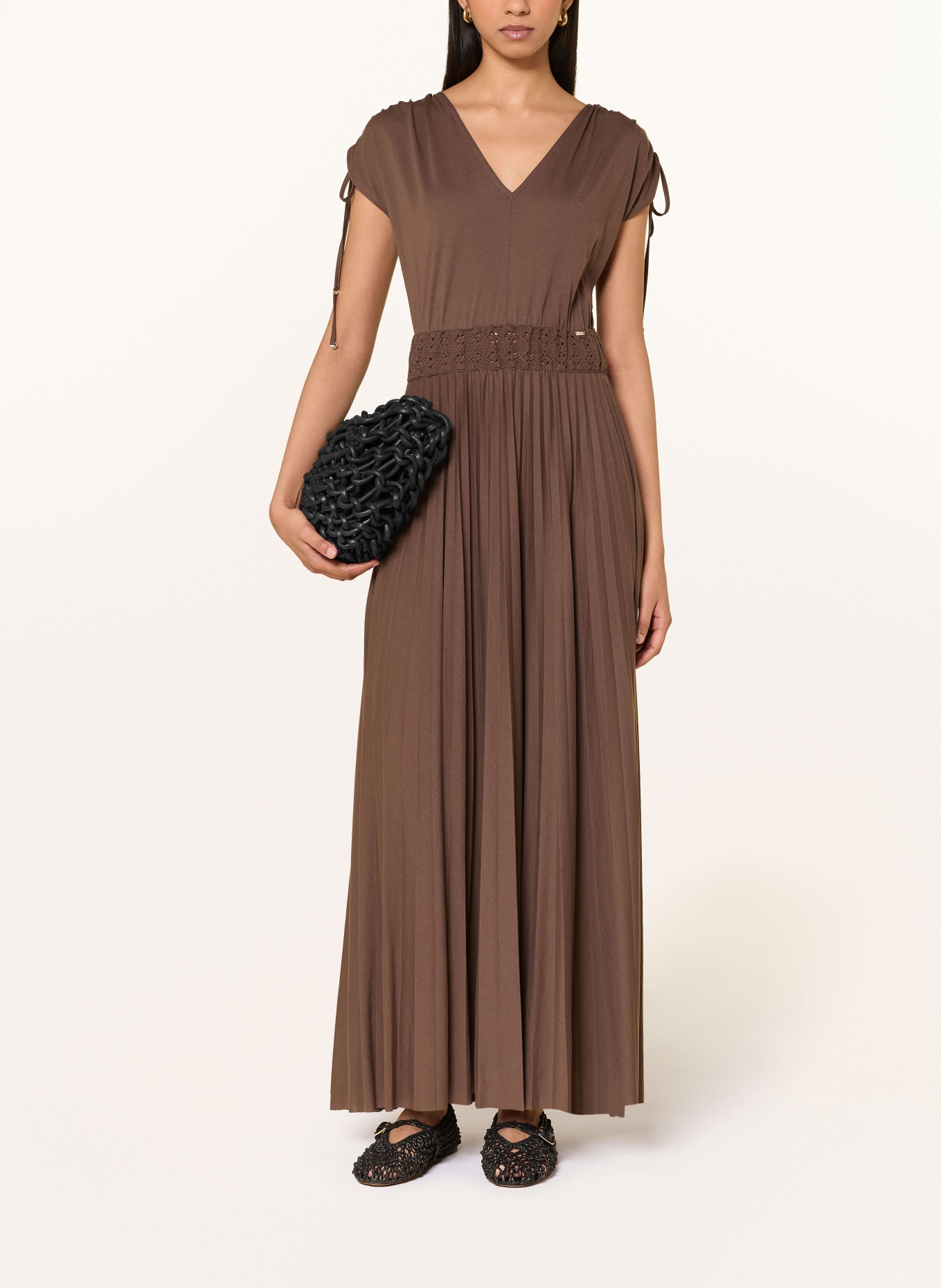 CINQUE Jerseykleid CIFIONI mit Plissees und Spitze: DUNKELBRAUN