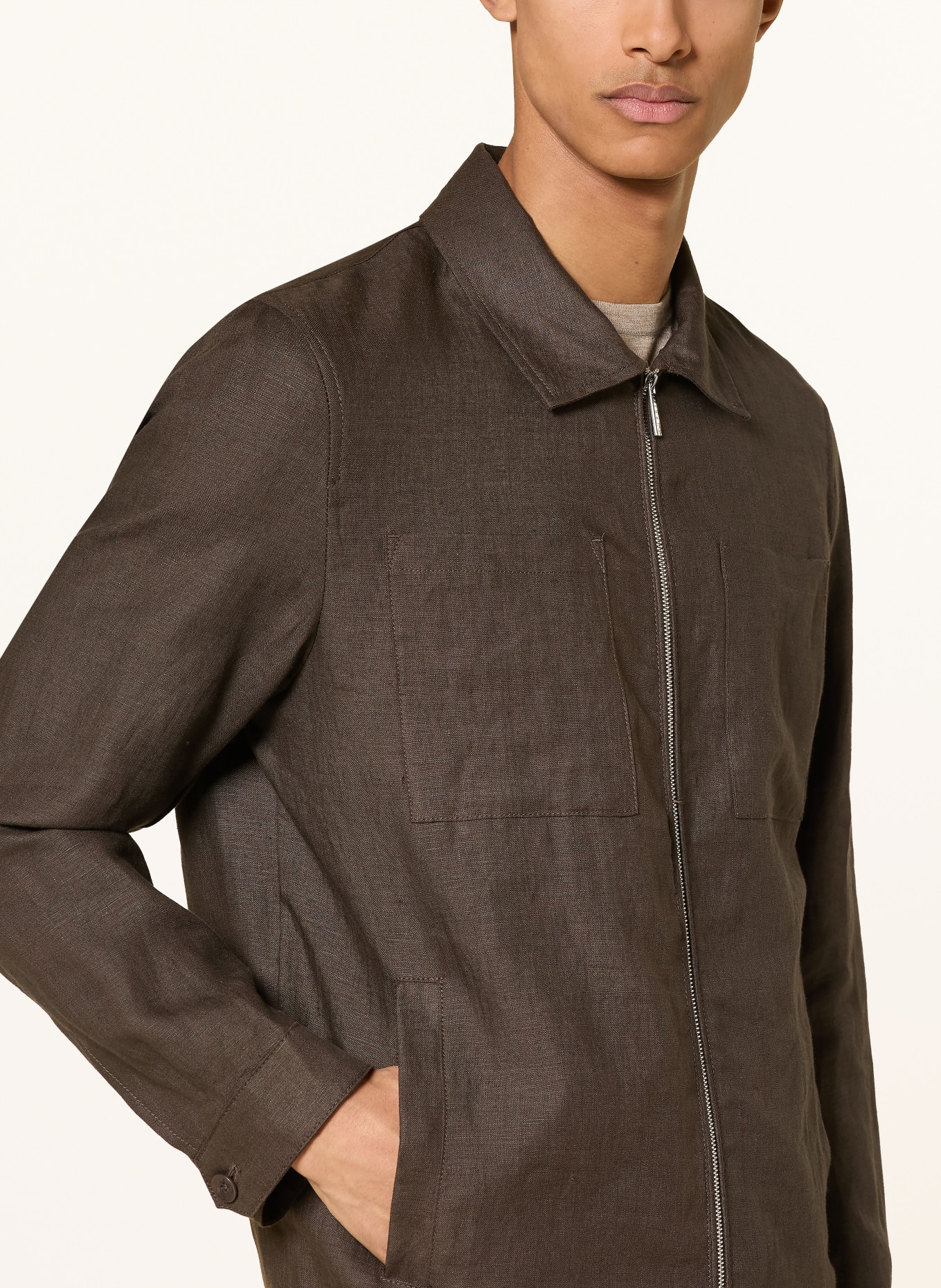 bugatti Blouson en lin: MARRON FONCÉ