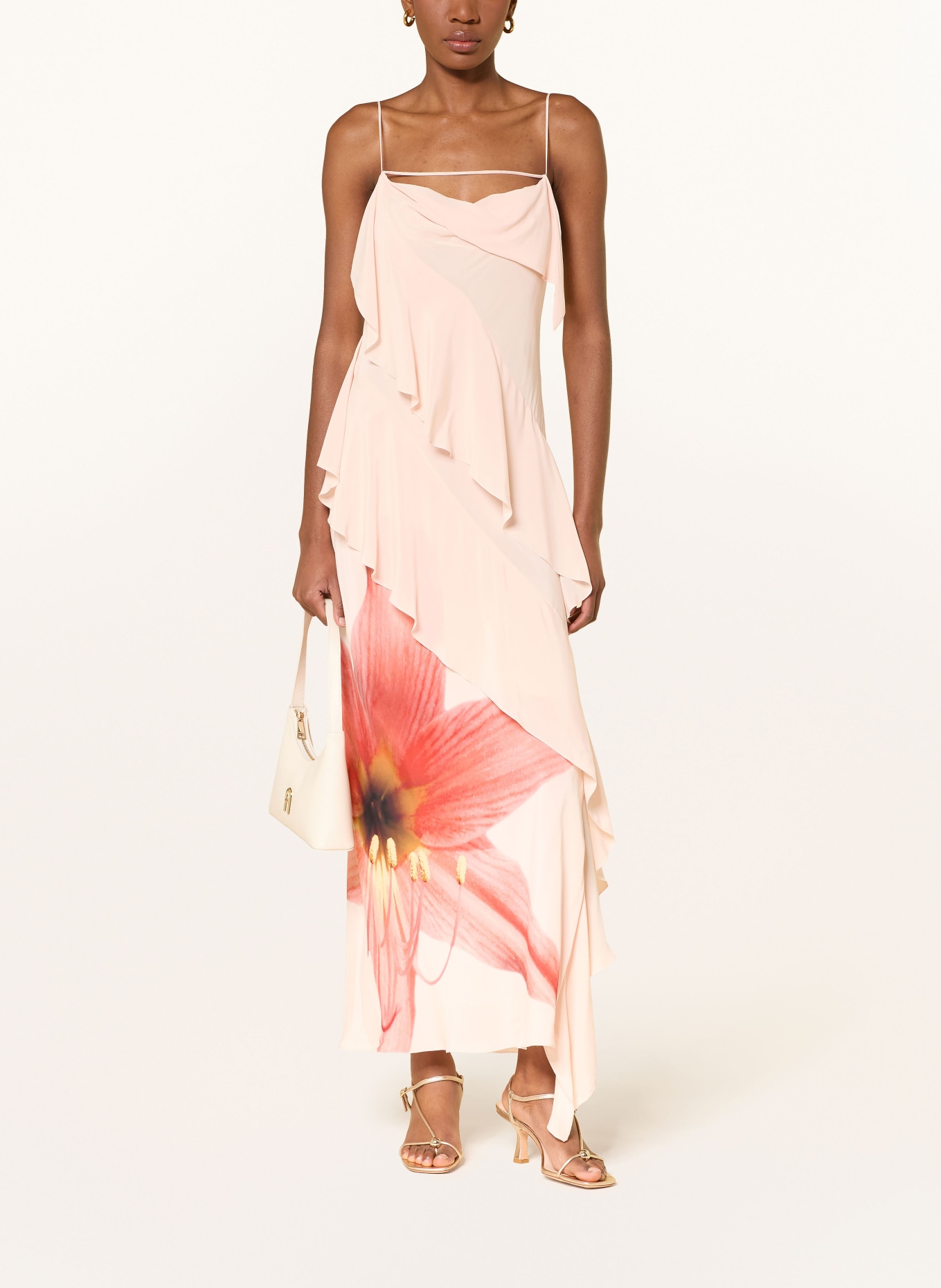 PATRIZIA PEPE Abendkleid mit Volants: ROSÉGOLD / ROT / DUNKELGELB