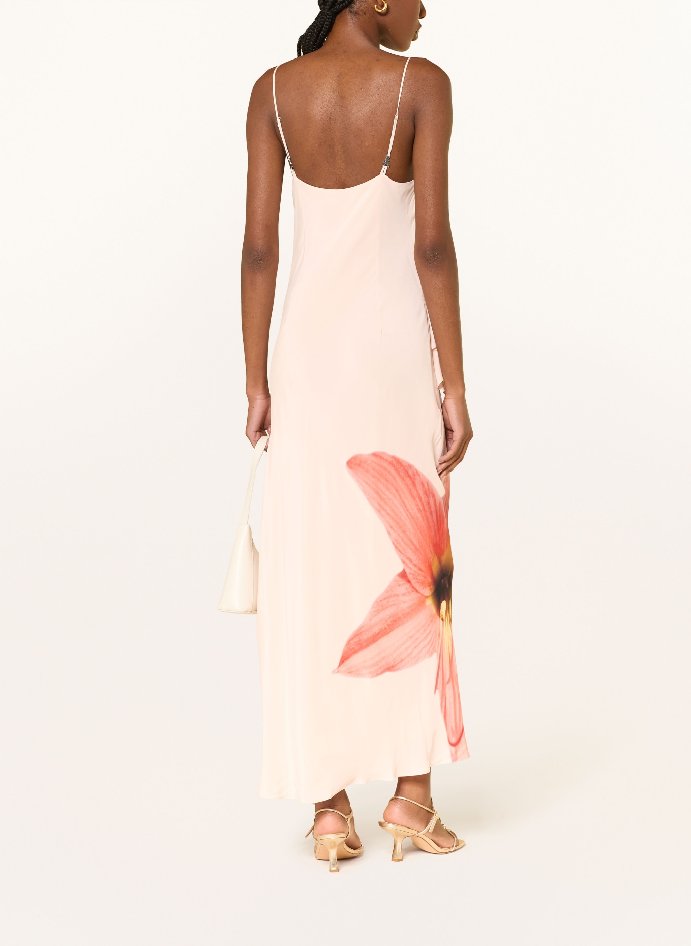 PATRIZIA PEPE Abendkleid mit Volants: ROSÉGOLD / ROT / DUNKELGELB