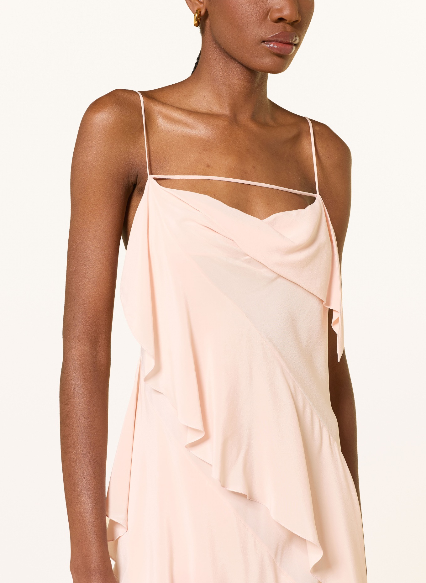 PATRIZIA PEPE Abendkleid mit Volants: ROSÉGOLD / ROT / DUNKELGELB