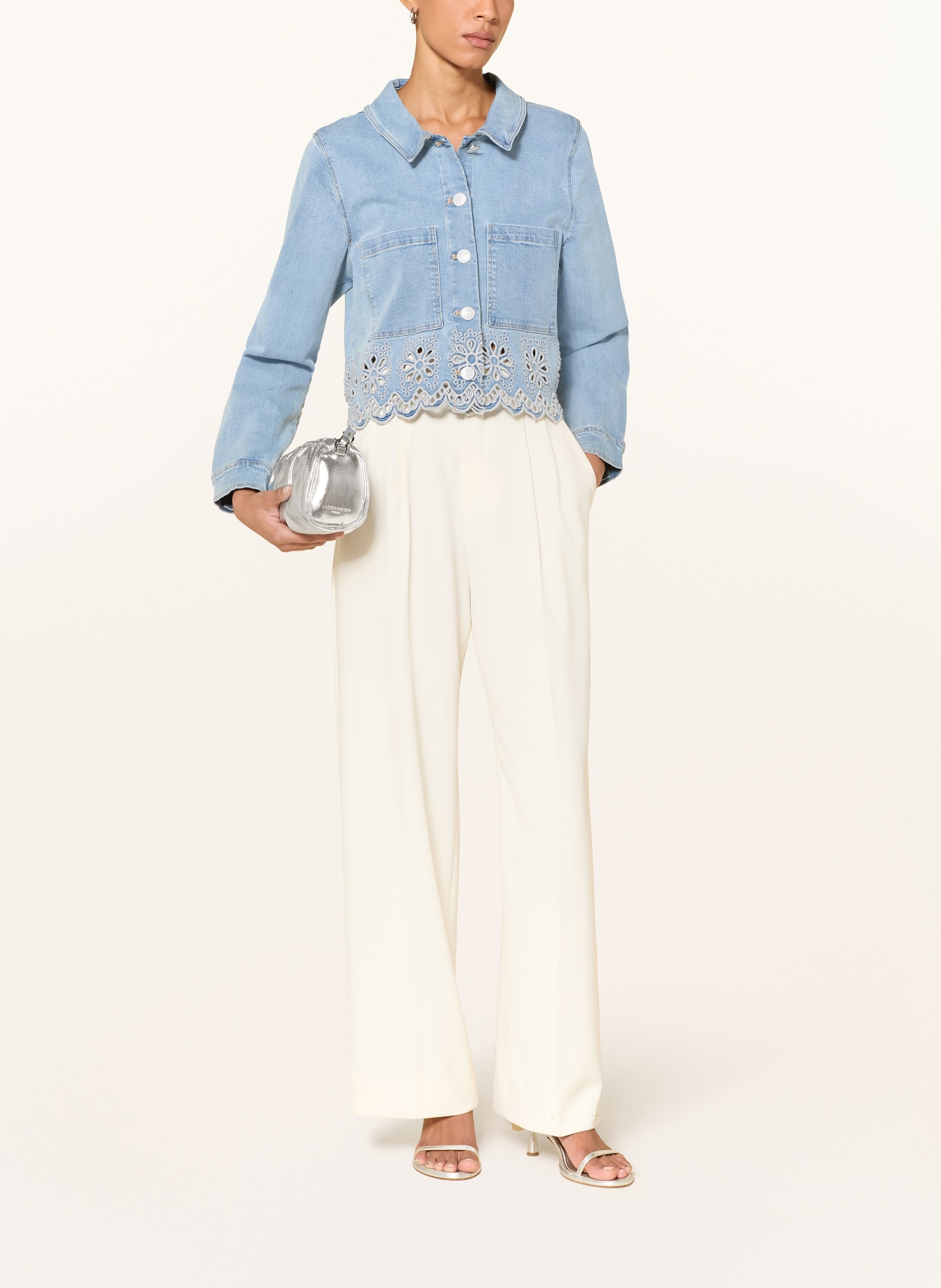 CARTOON Denim jacket with lace detailing: 8619 Middle Blue Denim