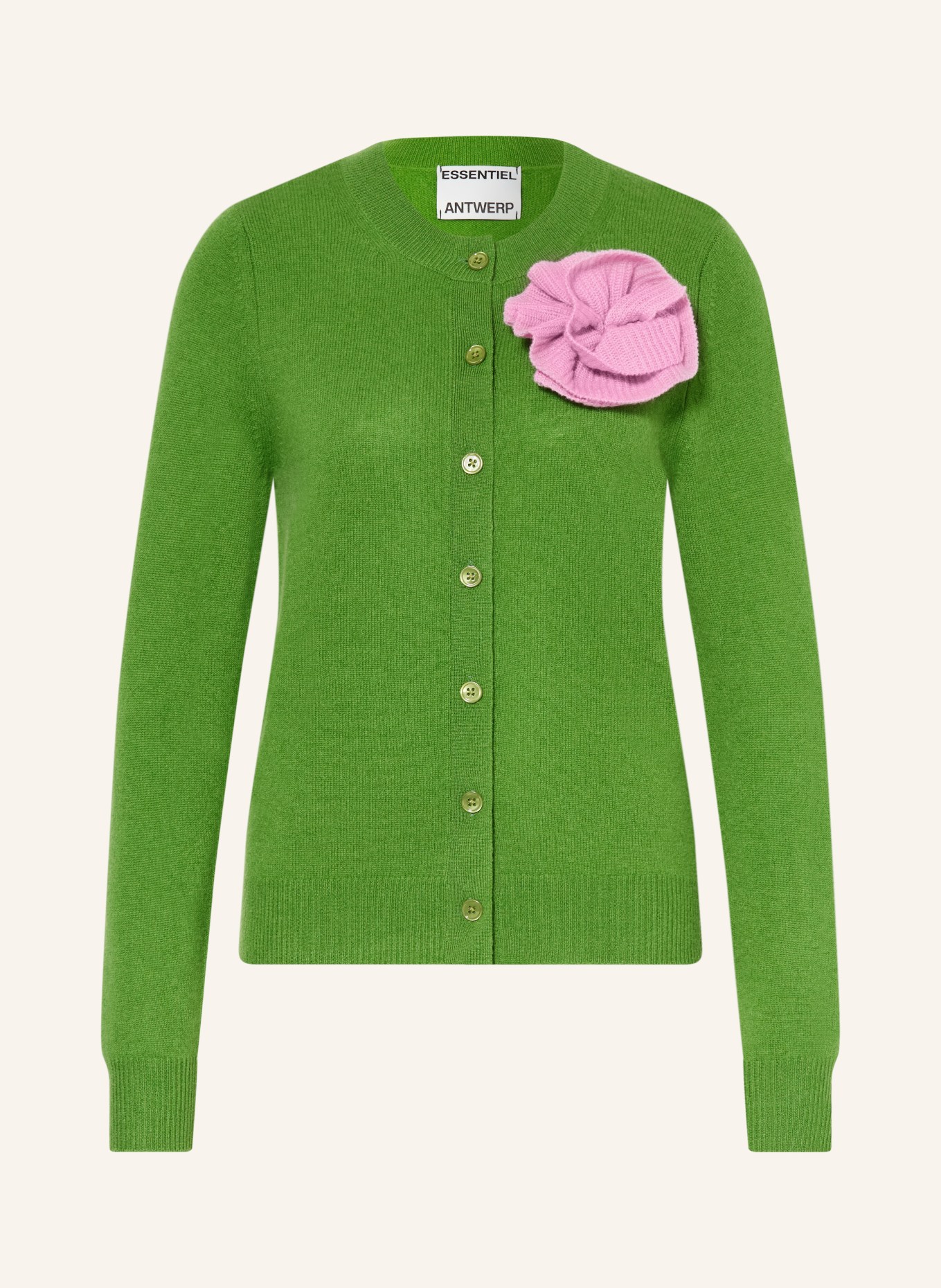 ESSENTIEL ANTWERP Kardigan JAUNE z kaszmiru: ZIELONY / MOCNORÓŻOWY