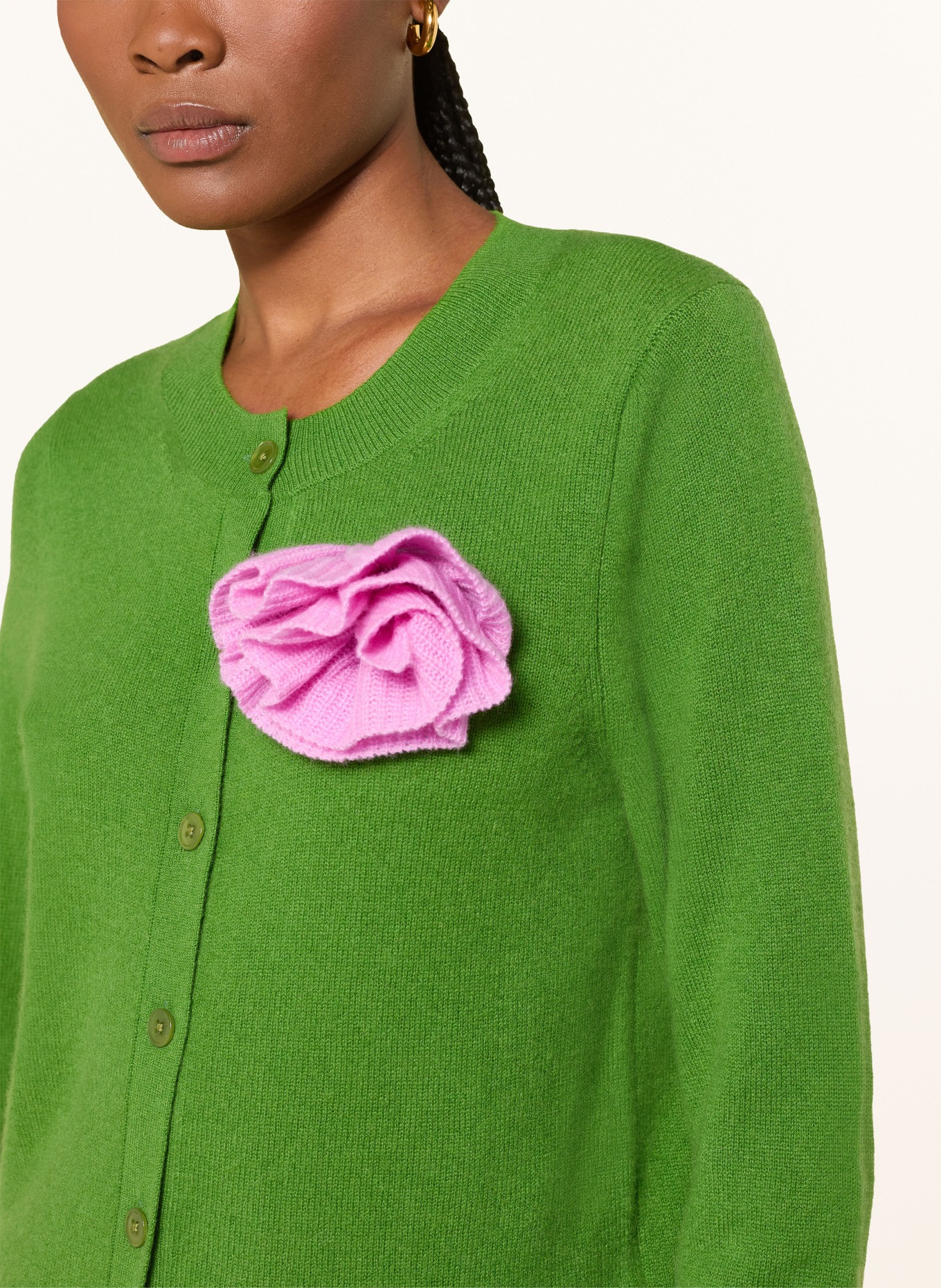 ESSENTIEL ANTWERP Kardigan JAUNE z kaszmiru: ZIELONY / MOCNORÓŻOWY