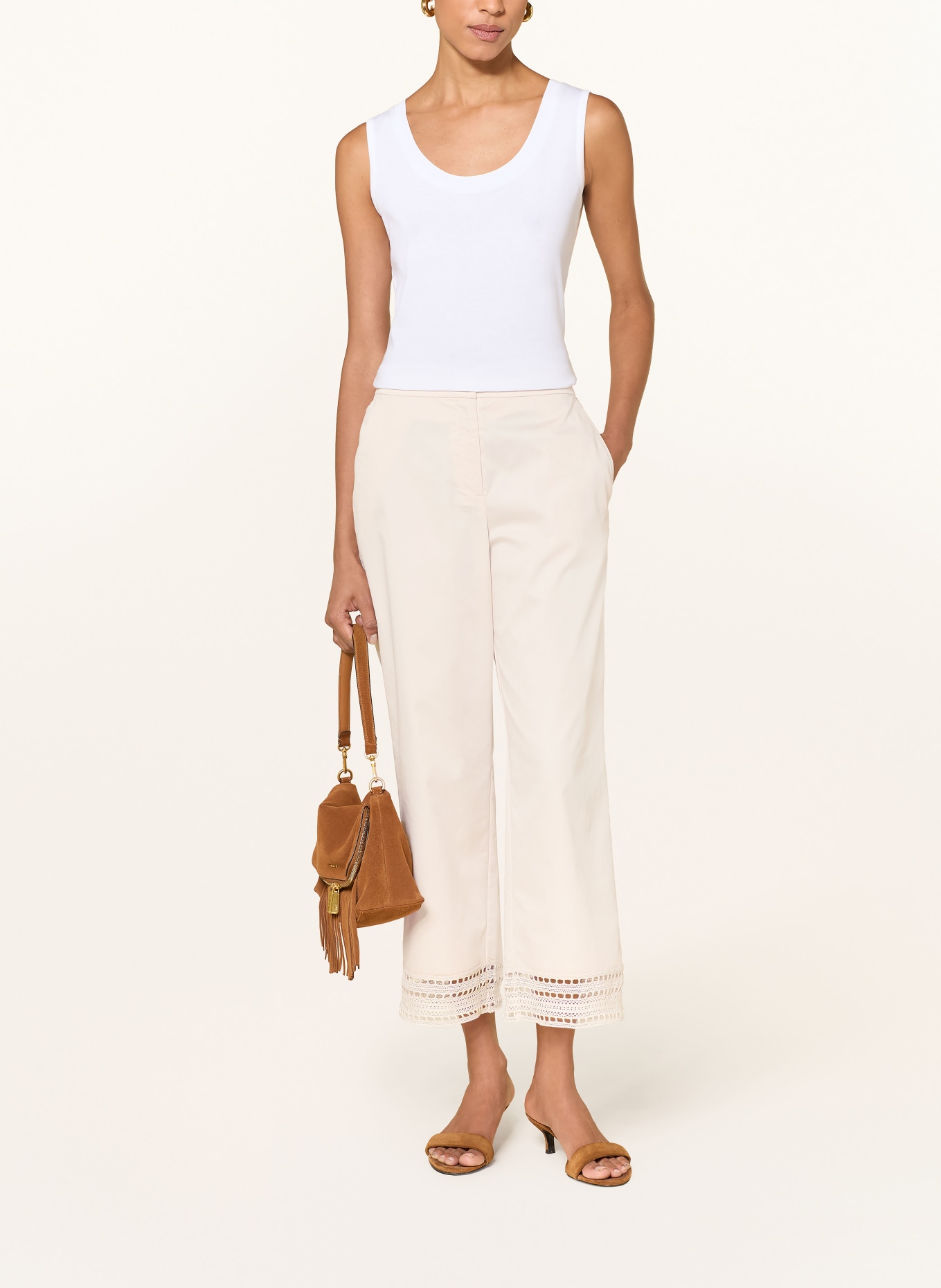 ELENA MIRO 7/8-broek met kant: BEIGE