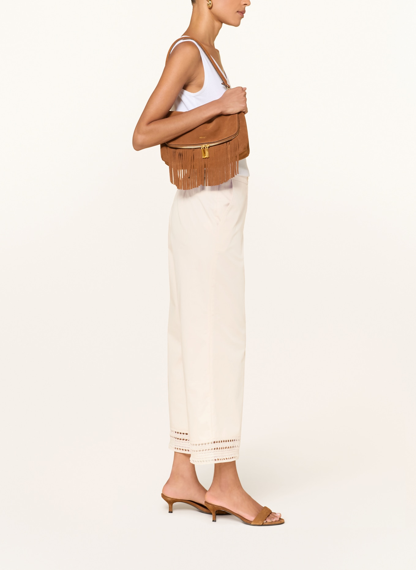 ELENA MIRO 7/8-broek met kant: BEIGE