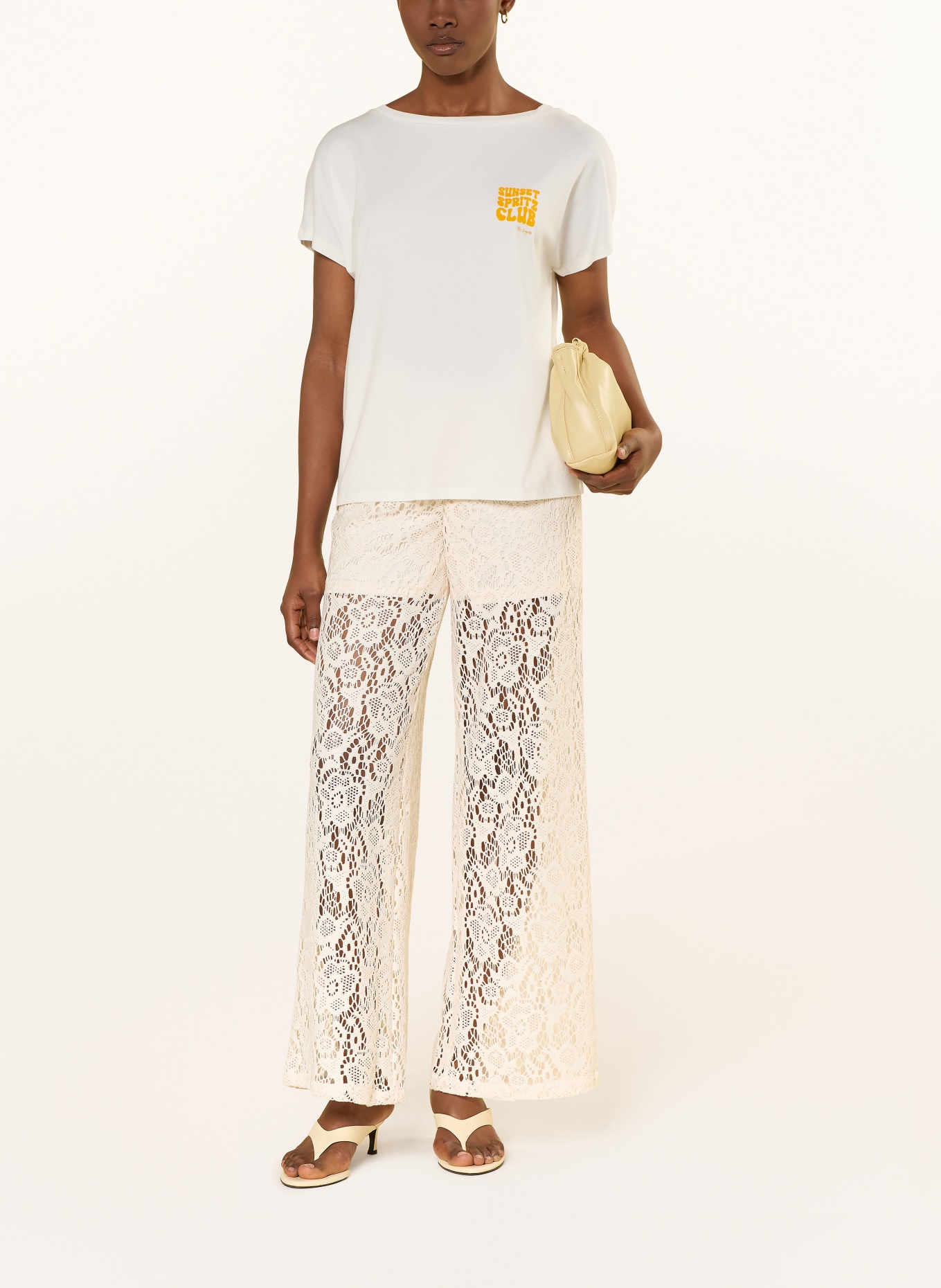 Miss Lagotte T-shirt avec pierres précieuses: BLANC / JAUNE