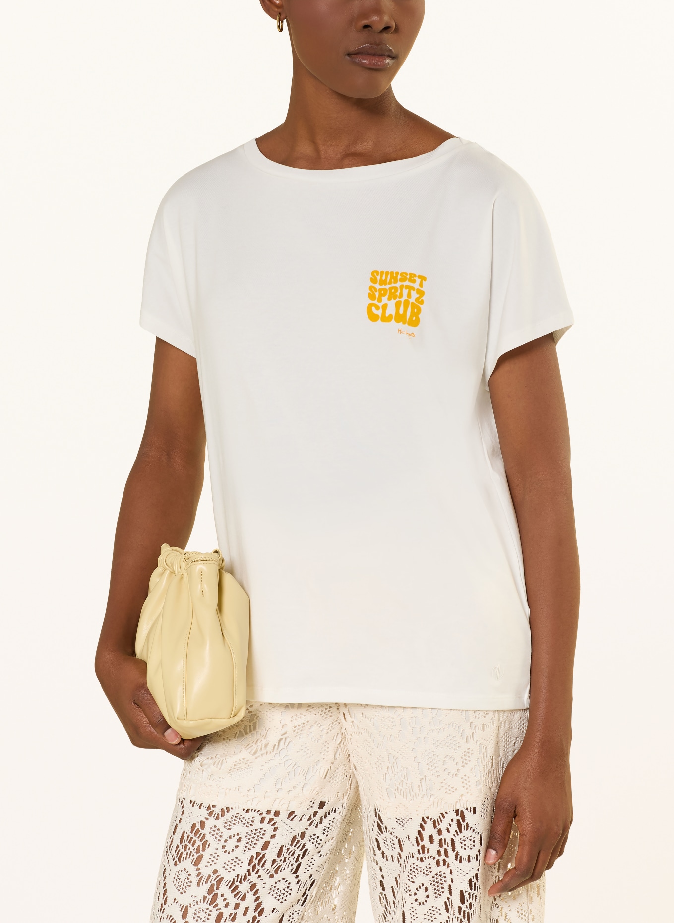 Miss Lagotte T-shirt avec pierres précieuses: BLANC / JAUNE