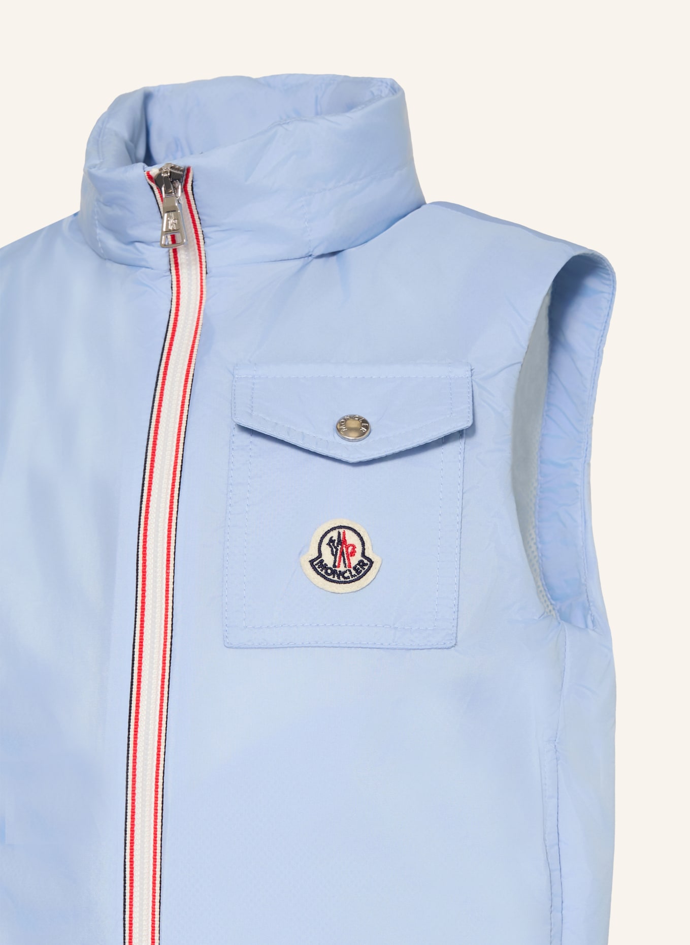 MONCLER enfant Vest SACIDE: LICHTBLAUW / ROOD / DONKERBLAUW