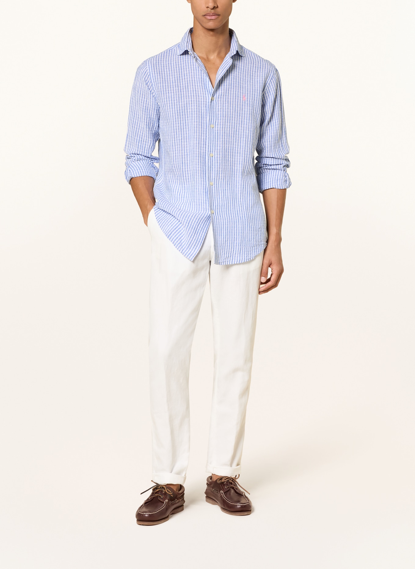 POLO RALPH LAUREN Chemise coupe classique en lin: BLEU / BLANC