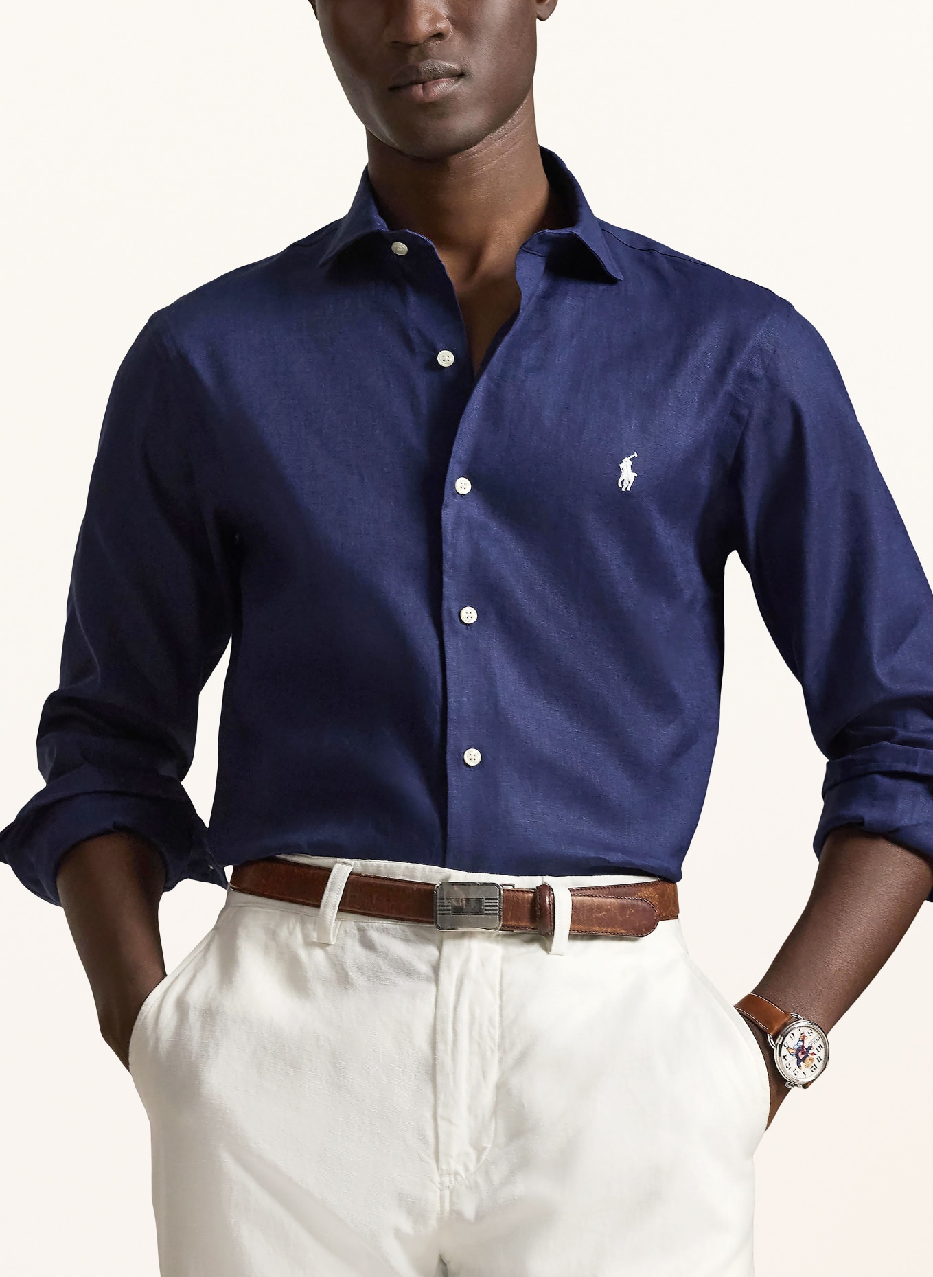 POLO RALPH LAUREN Lněná košile Custom Fit: TMAVĚ MODRÁ