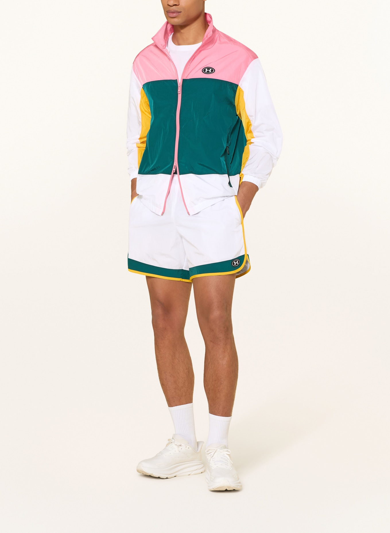 UNDER ARMOUR UA ICON Training Jacket: PINK / YELLOW / DARK GREEN