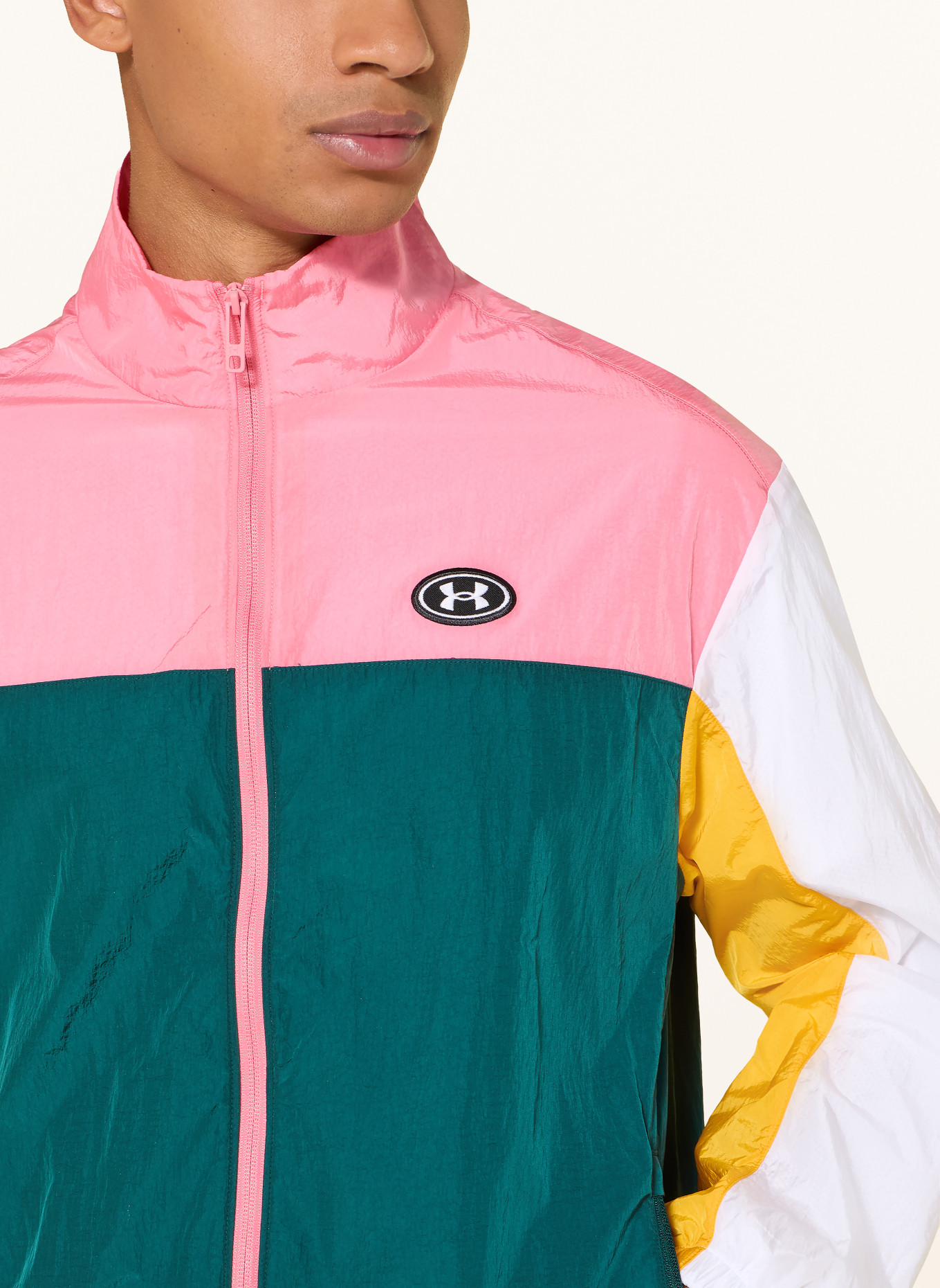 UNDER ARMOUR UA ICON Training Jacket: PINK / YELLOW / DARK GREEN