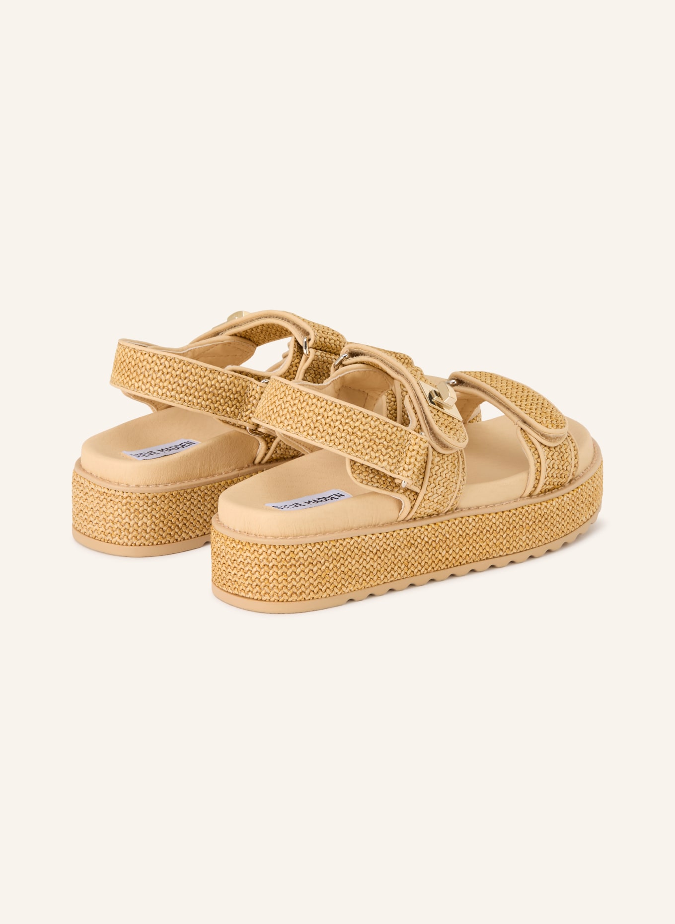STEVE MADDEN BIGMONA Platform Sandals: LIGHT BROWN / GOLD / BEIGE