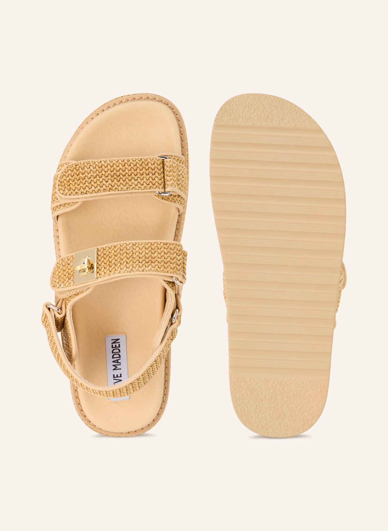 STEVE MADDEN BIGMONA Platform Sandals: LIGHT BROWN / GOLD / BEIGE