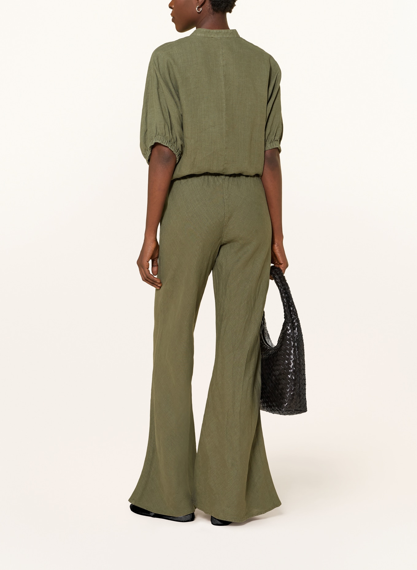 SoSUE Lněné kalhoty JOANNA s rozšiřujícími se nohavicemi: OLIVOVÁ