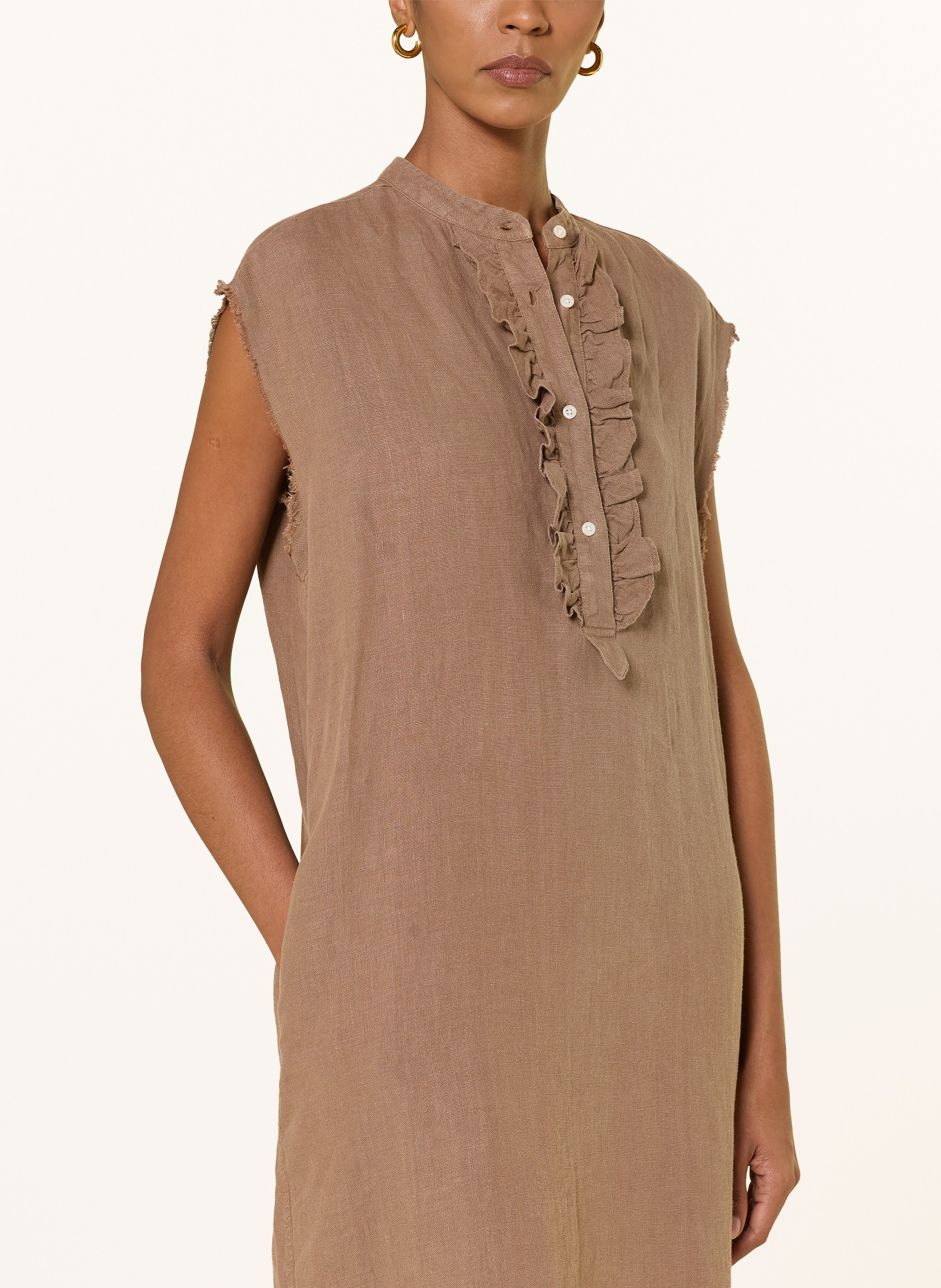 SoSUE Linen dress with ruffles: KHAKI