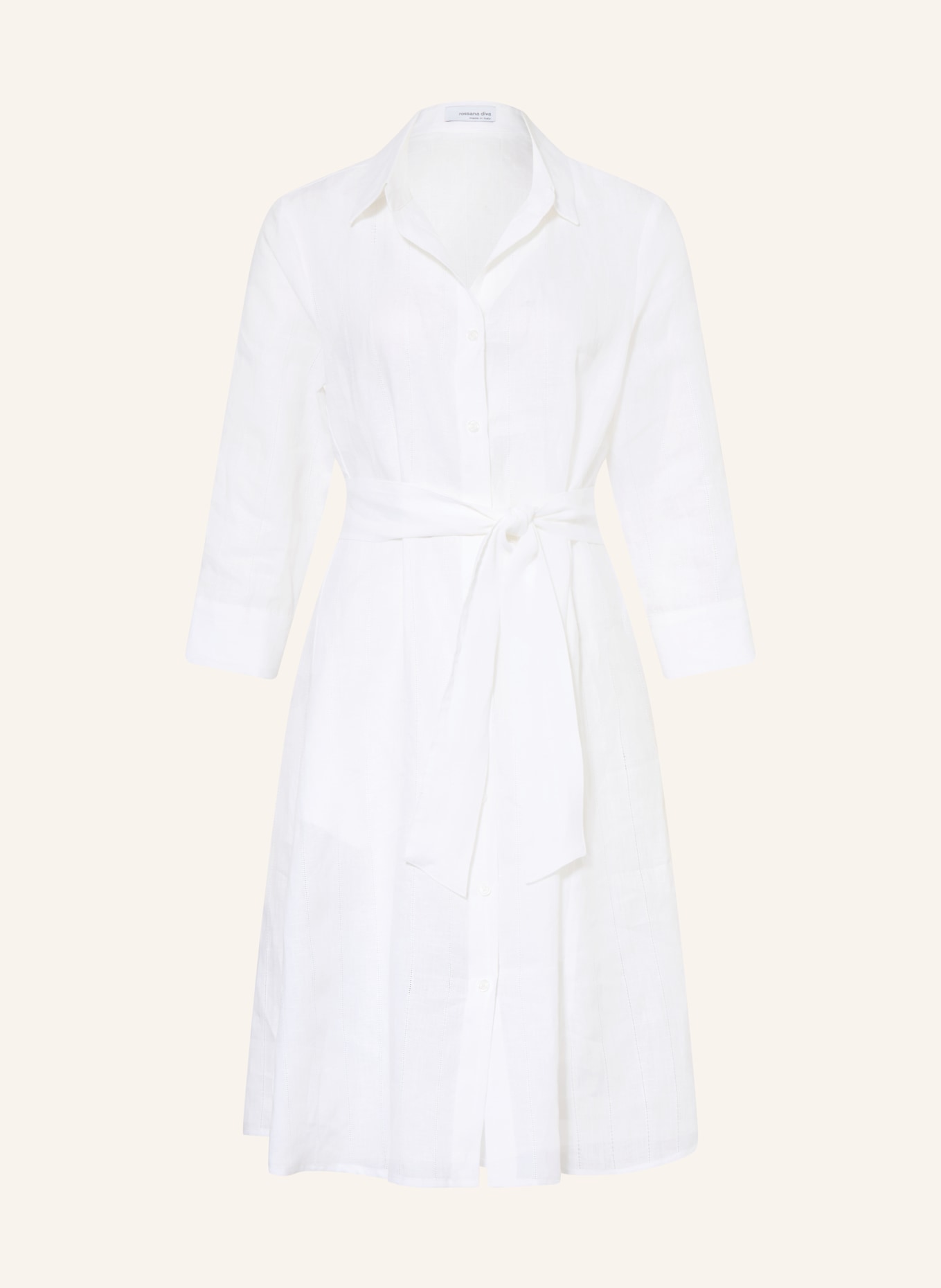 rossana diva Košilové šaty s lněným vzorem a 3/4 rukávy: BÍLÁ