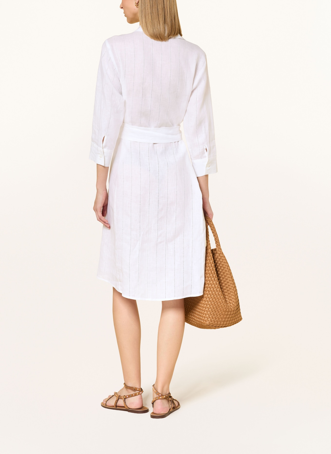 rossana diva Košilové šaty s lněným vzorem a 3/4 rukávy: BÍLÁ